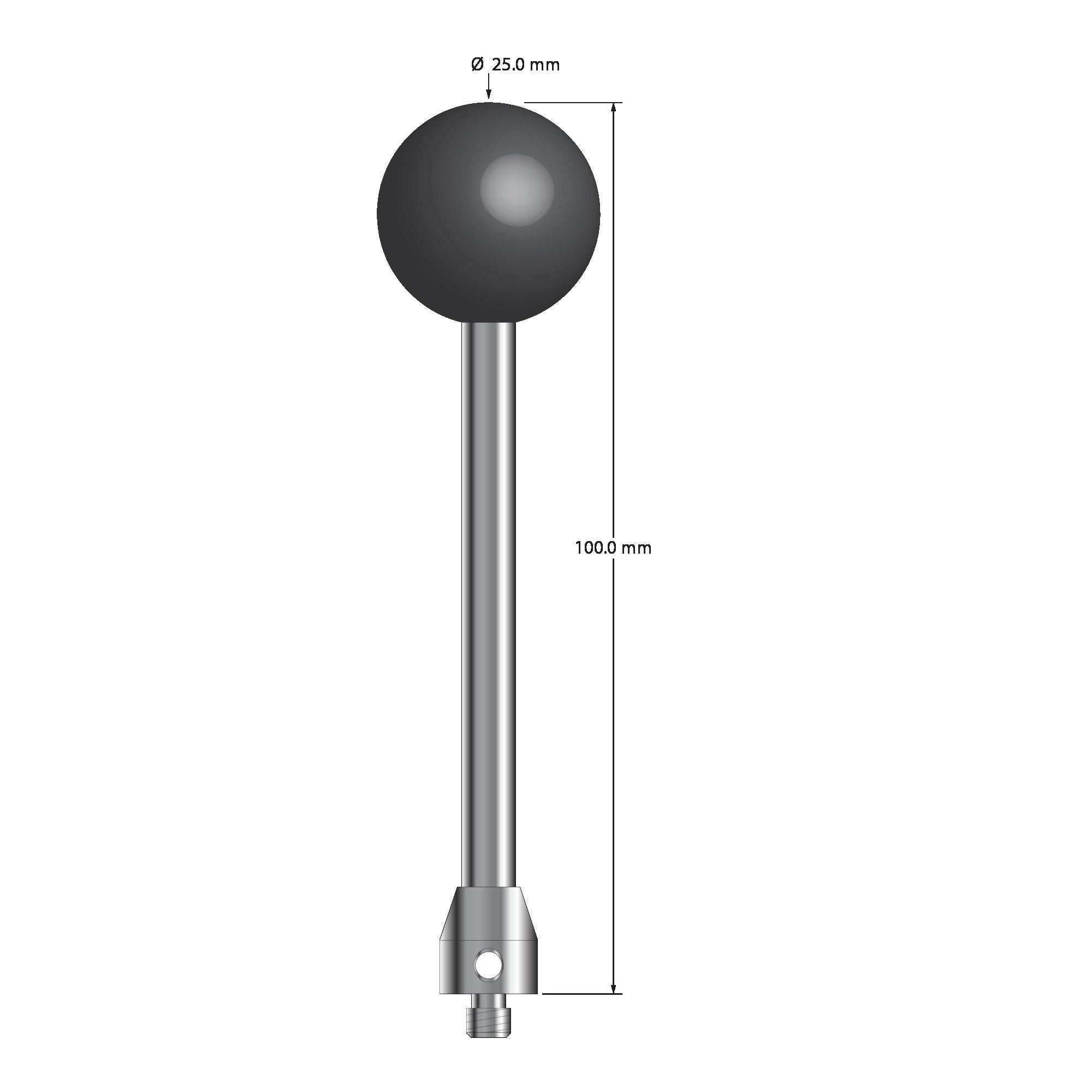 ATG-250100-SN M5 stylus with 25mm silicon nitride ball and carbide stem, 100mm long by Q-Mark Manufacturing, Inc.