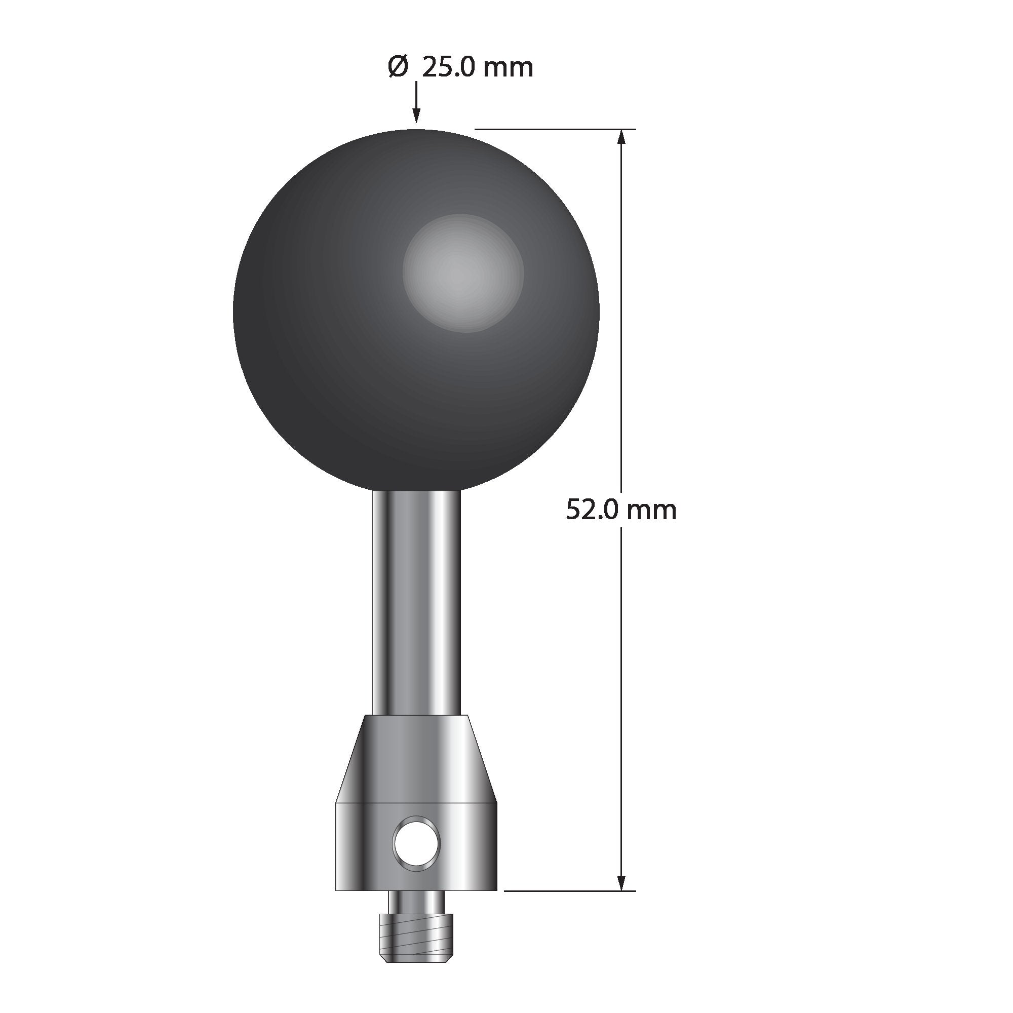 ATG-25052-SN M5 stylus with 25.0mm silicon nitride ball, carbide stem, and stainless steel base, 52.0mm long by Q-Mark Manufacturing, Inc.