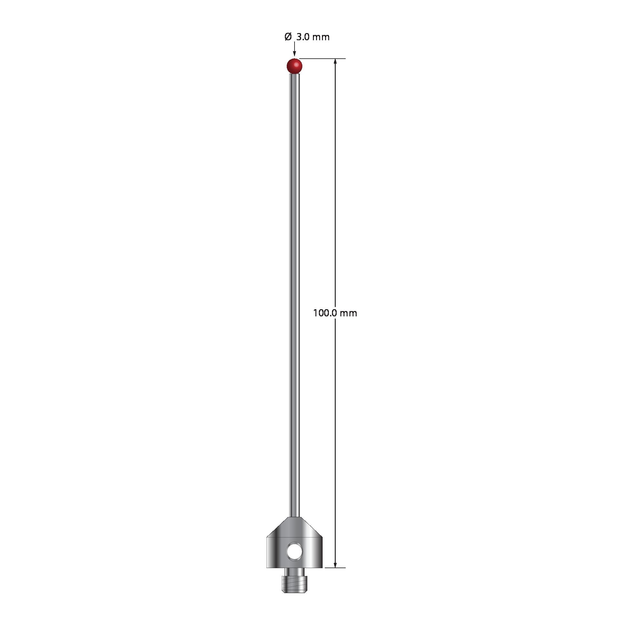 ATG-30100 M5 stylus with 3.0mm ruby ball, carbide stem, and stainless steel base, 100mm long by Q-Mark Manufacturing, Inc.