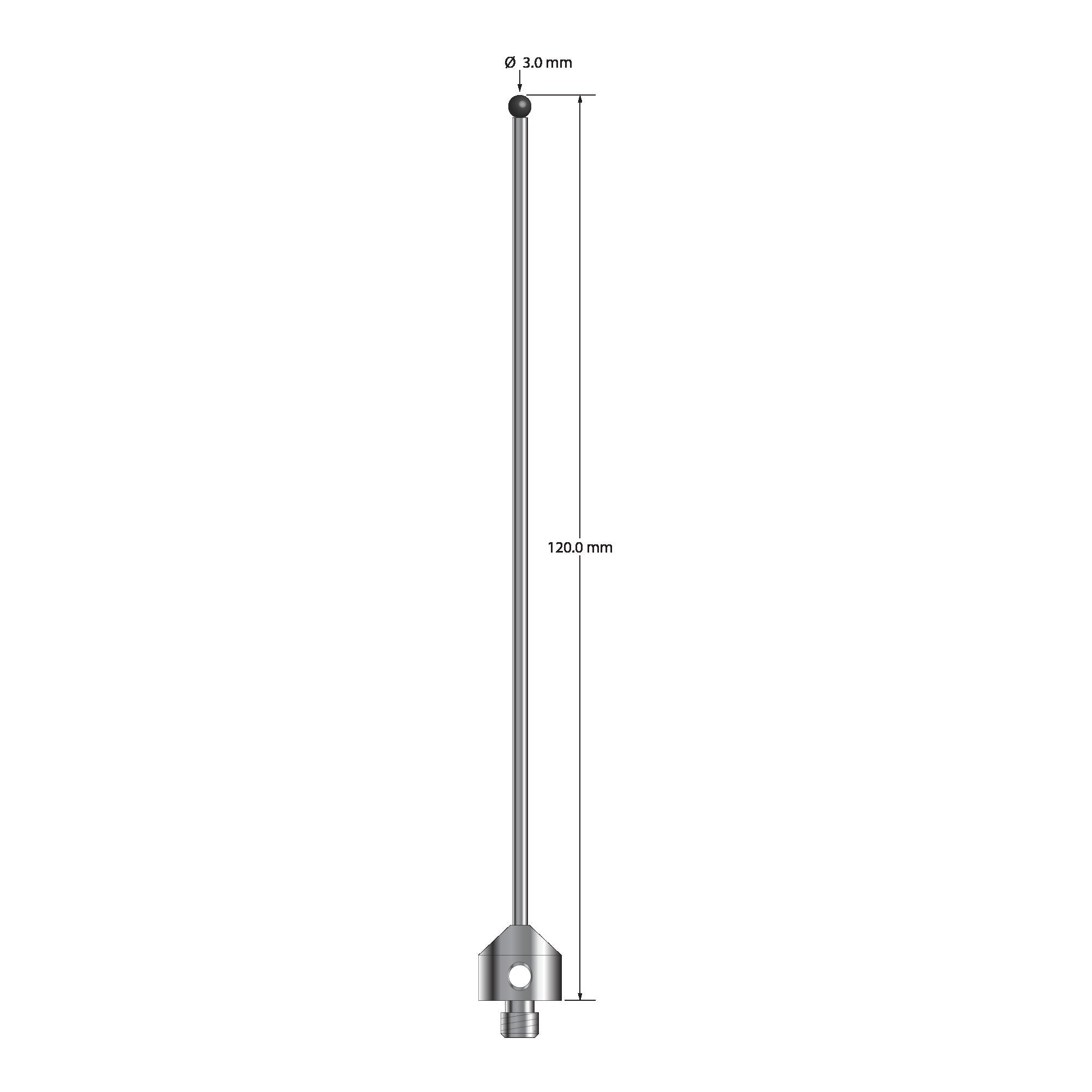 ATG-30120-SN M5 stylus with 3.0mm silicon nitride ball and carbide stem, 120mm long by Q-Mark Manufacturing, Inc.