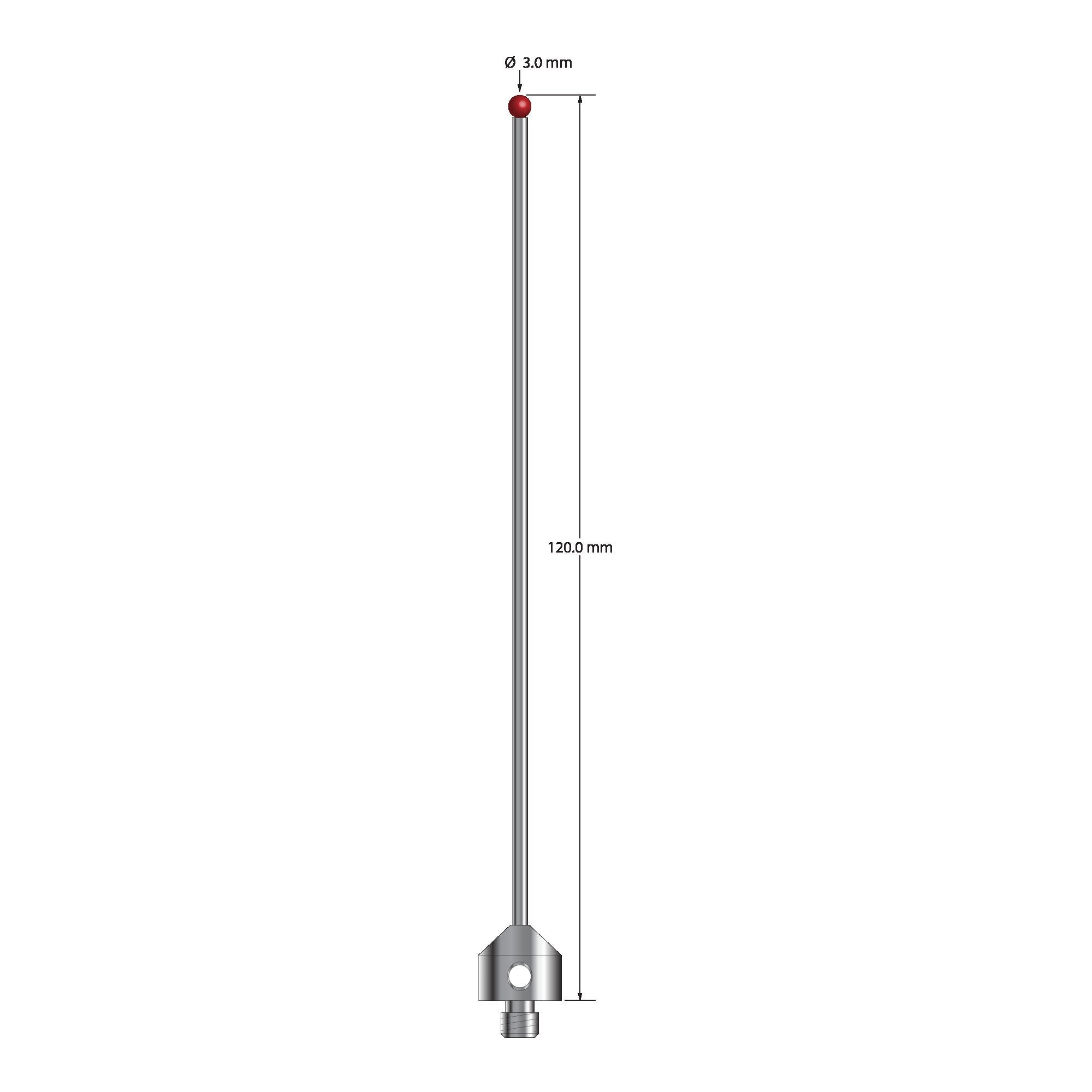 ATG-30120 M5 stylus with 3.0mm ruby ball, carbide stem, and stainless steel base, 120mm long by Q-Mark Manufacturing, Inc.