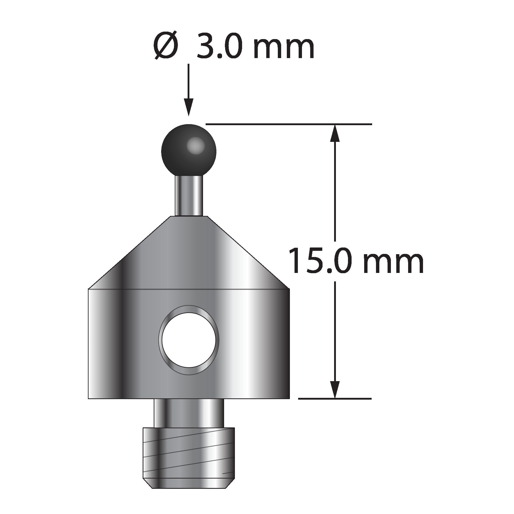 ATG-3015-SN M5 stylus with 3.0mm silicon nitride ball, carbide stem, and stainless steel base, 15.0mm long by Q-Mark Manufacturing, Inc.