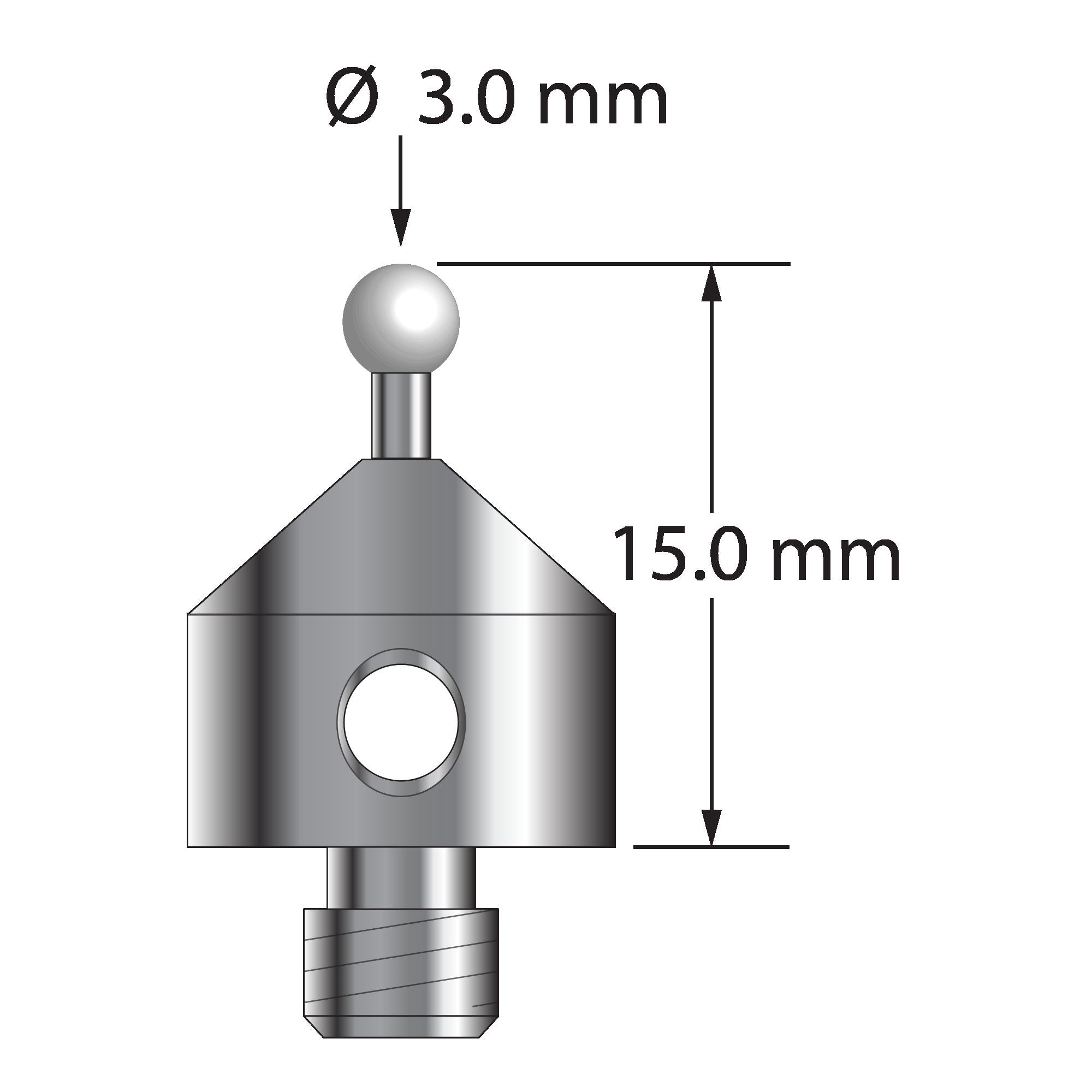 ATG-3015-Z M5 stylus with 3.0mm zirconia ball, carbide stem, and stainless steel base, 15.0mm long by Q-Mark Manufacturing, Inc.