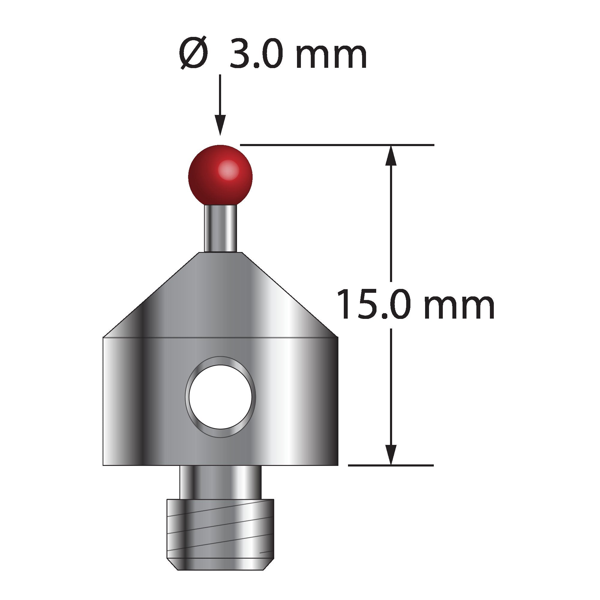ATG-3015 M5 stylus with 3.0mm ruby ball, carbide stem, and stainless steel base, 15.0mm long by Q-Mark Manufacturing, Inc.