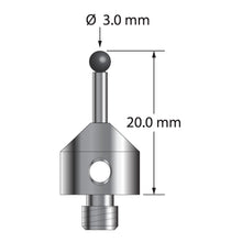 ATG-3020-DS2-SN M5 stylus with 3.0mm silicon nitride ball, carbide stem, and stainless steel base, 20.0mm long.
