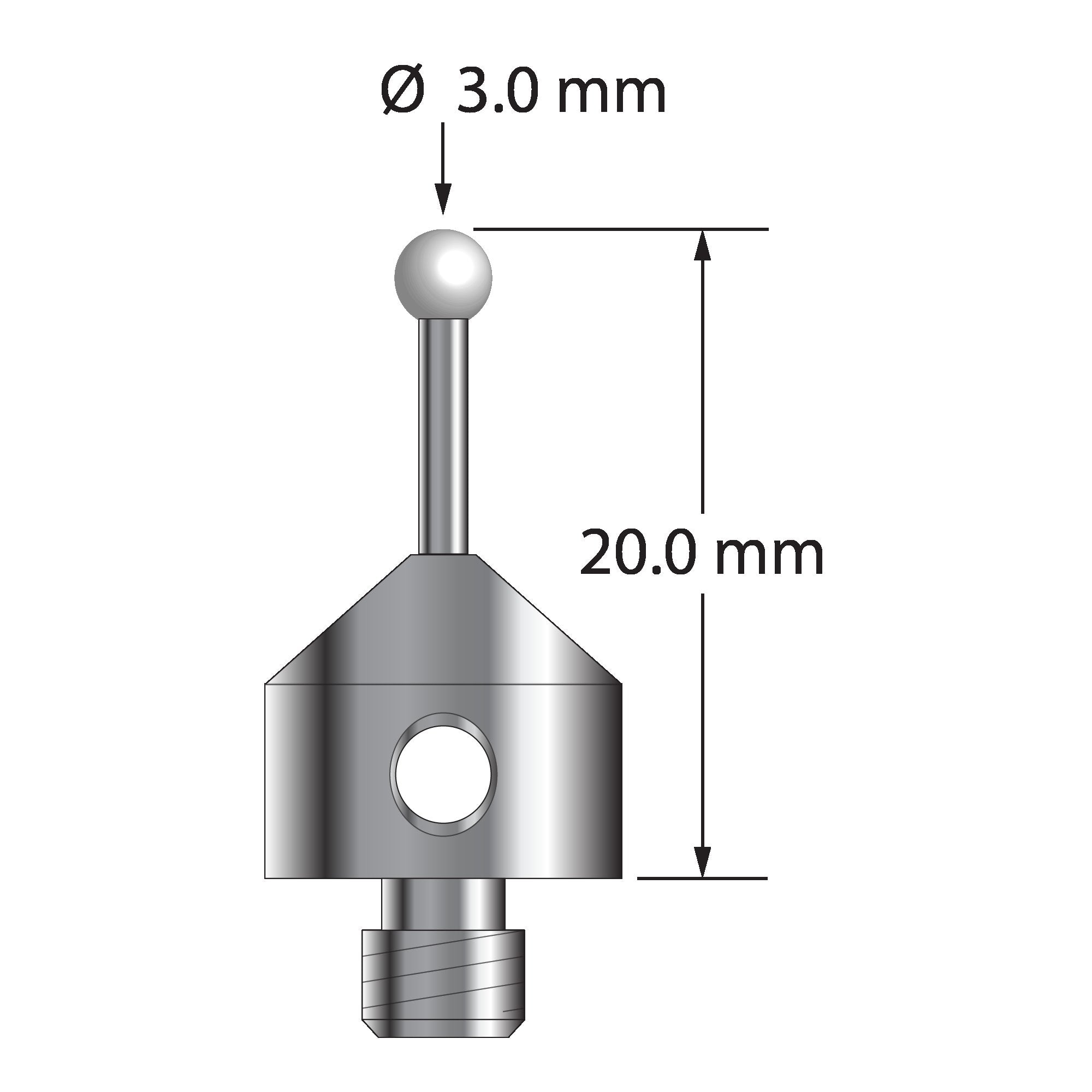 ATG-3020-L-Z M5 stylus with 3.0mm zirconia ball, carbide stem, and anodized aluminum base, 20.0mm long by Q-Mark Manufacturing, Inc.