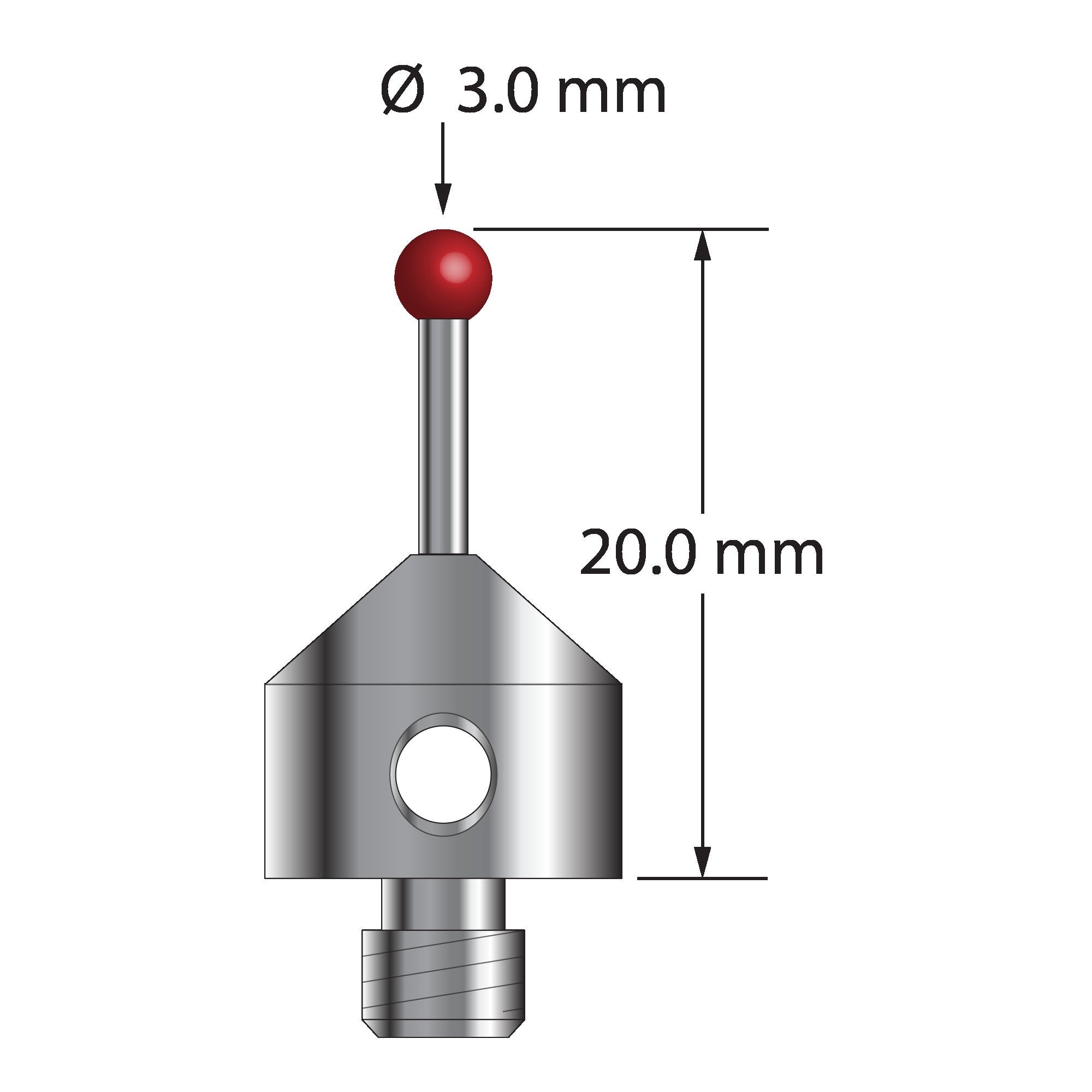 ATG-3020-L M5 stylus with 3.0mm ruby ball, carbide stem, and anodized aluminum base, 20.0mm long by Q-Mark Manufacturing, Inc.
