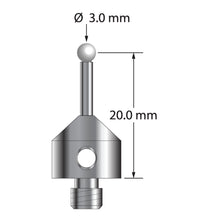 ATG-3021.5-Z M5 stylus with 3.0mm zirconia ball, carbide stem, and stainless steel base, 20mm long.