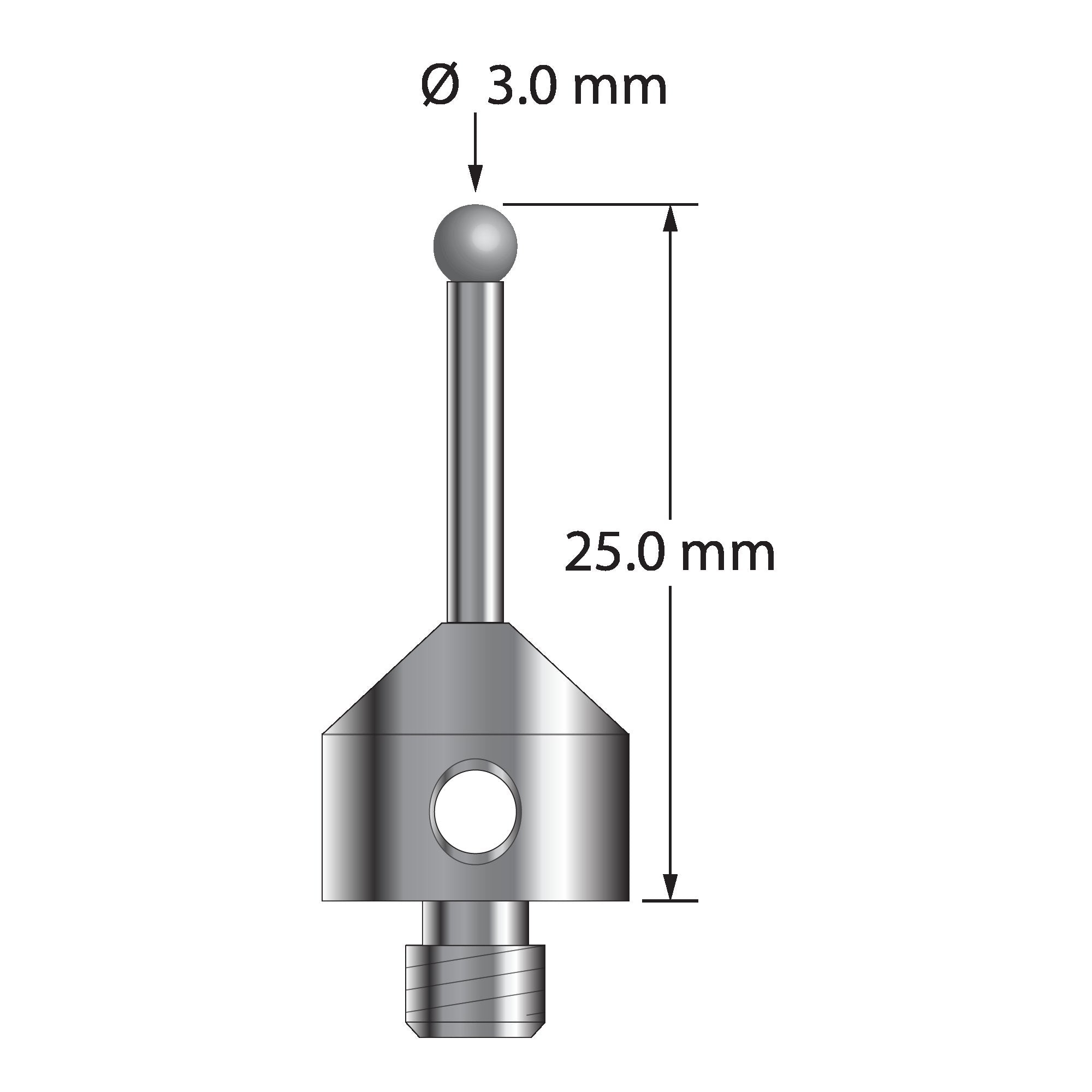 ATG-3025-D M5 3.0mm solid diamond stylus with carbide stem and stainless steel base, 25mm long by Q-Mark Manufacturing, Inc.