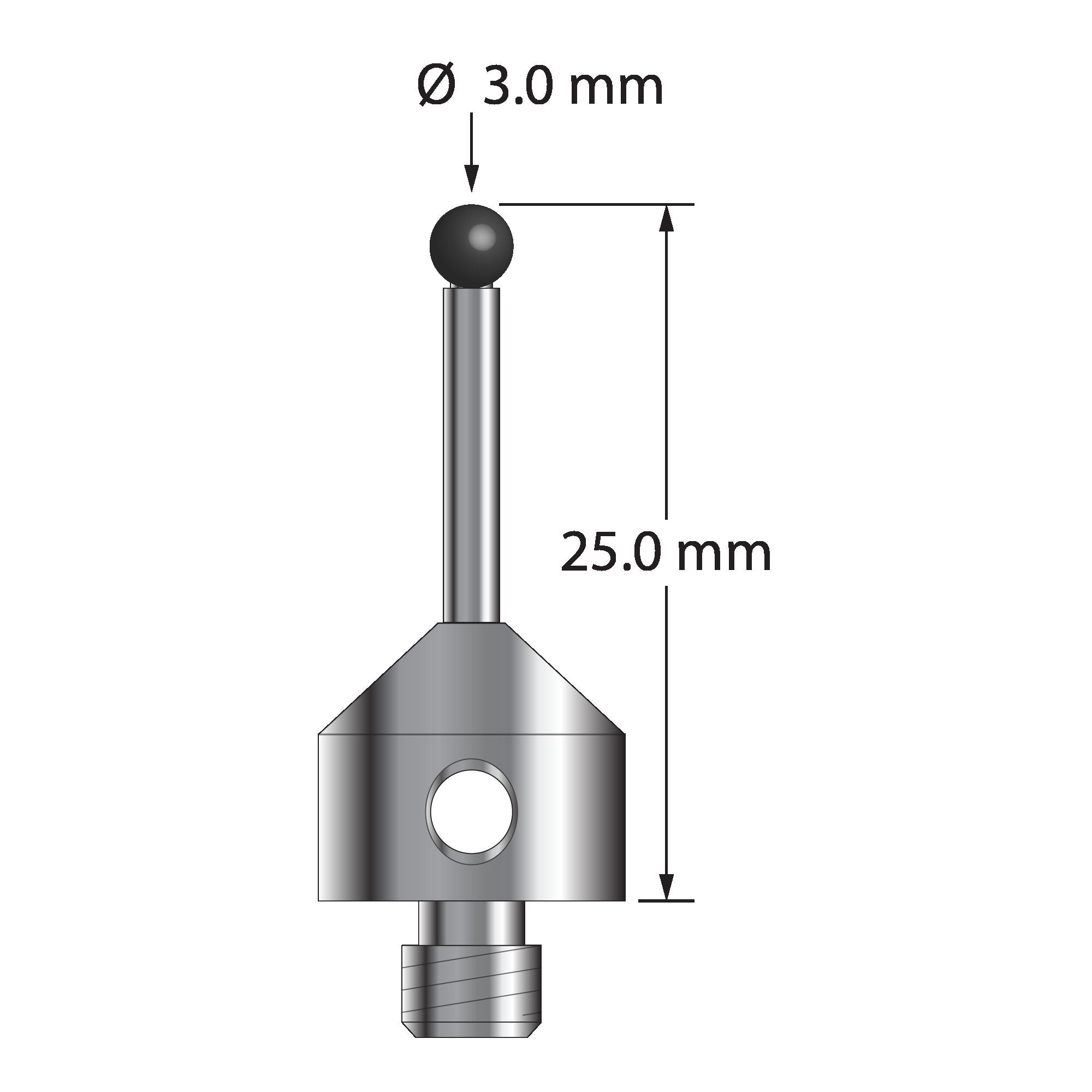 ATG-3025-DS2-SN M5 stylus with 3.0mm silicon nitride ball, carbide stem, and stainless steel base, 25.0mm long by Q-Mark Manufacturing, Inc.