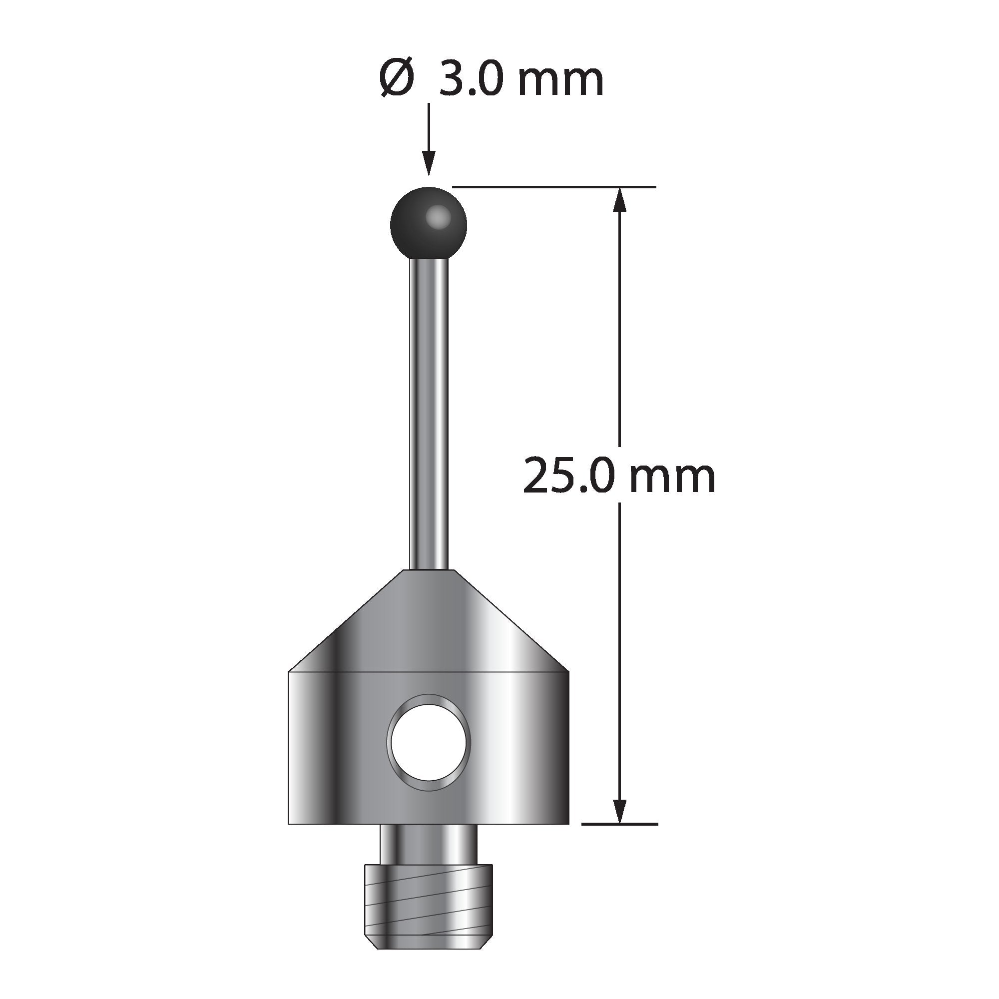 ATG-3025-SN M5 stylus with 3.0mm silicon nitride ball, carbide stem, and stainless steel base, 25.0mm long by Q-Mark Manufacturing, Inc.