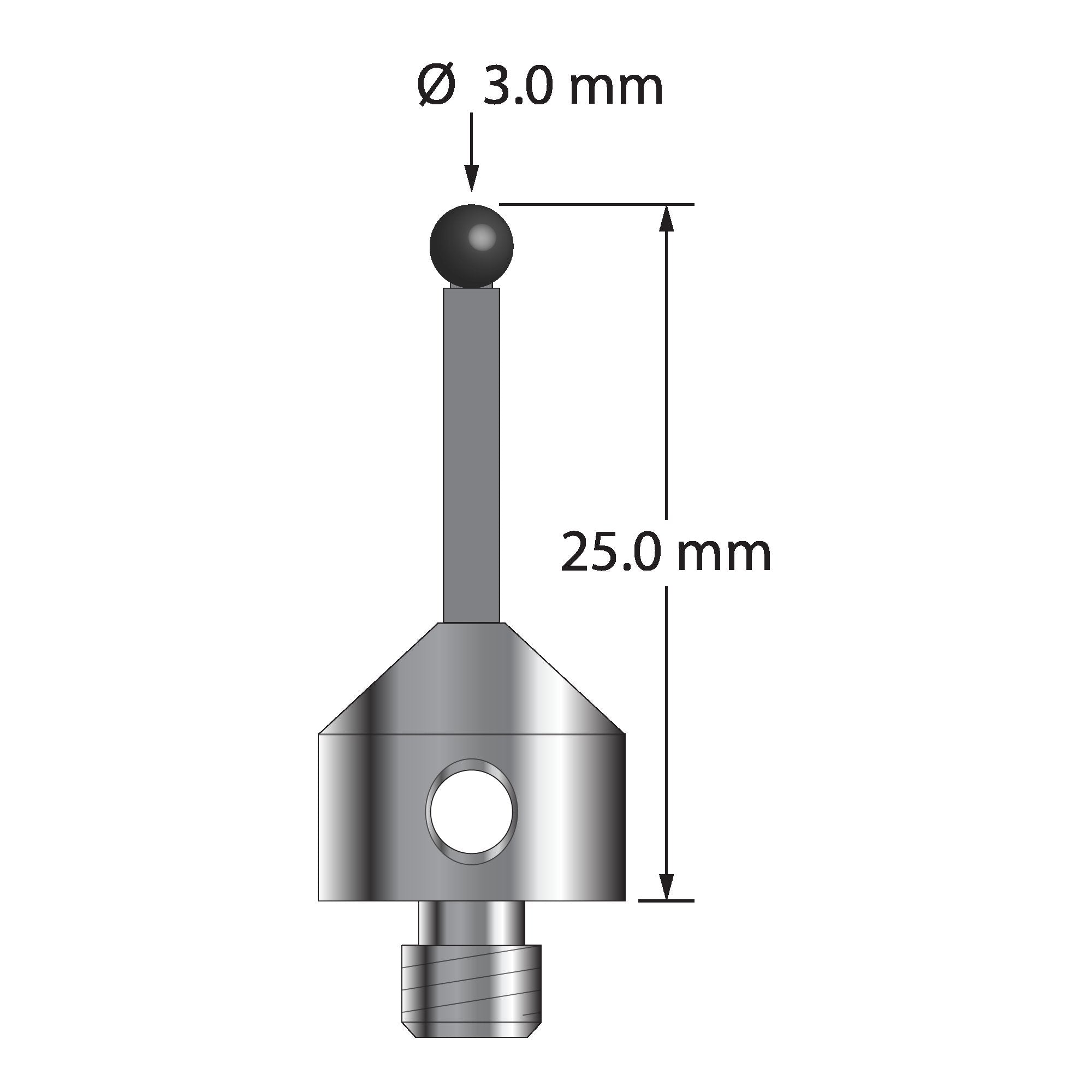 ATG-3025-TX-SN M5 stylus with 3.0mm silicon nitride ball, carbon fiber stem, and titanium base, 25.0mm long by Q-Mark Manufacturing, Inc.