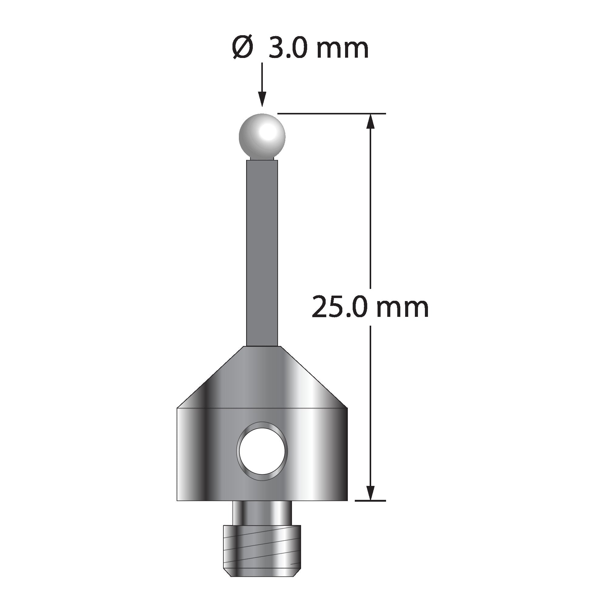 ATG-3025-TX-Z M5 stylus with 3.0mm zirconia ball, carbon fiber stem, and titanium base, 25.0mm long by Q-Mark Manufacturing, Inc.