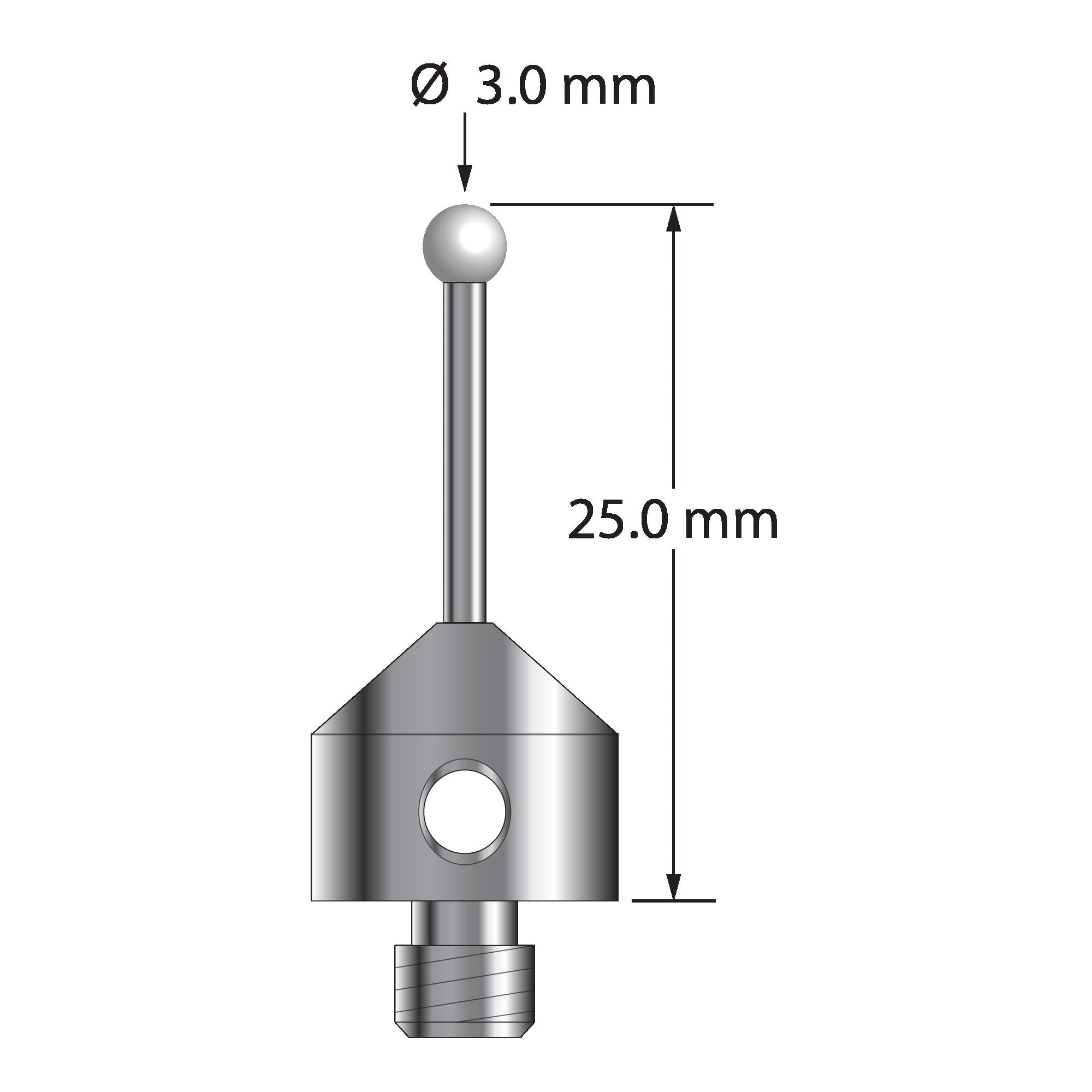 ATG-3025-Z M5 stylus with 3.0mm zirconia ball, carbide stem, and stainless steel base, 25mm long by Q-Mark Manufacturing, Inc.