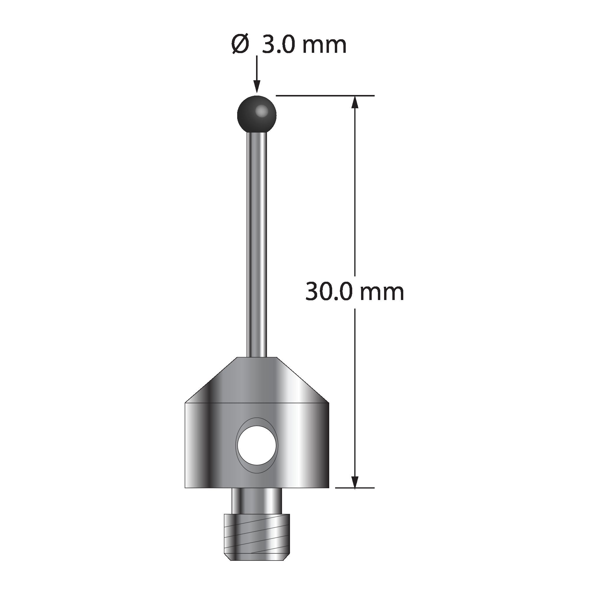 ATG-3030-DS1.5-SN M5 stylus with 3.0mm silicon nitride ball, carbide stem, and stainless steel base, 30.0mm long by Q-Mark Manufacturing, Inc.