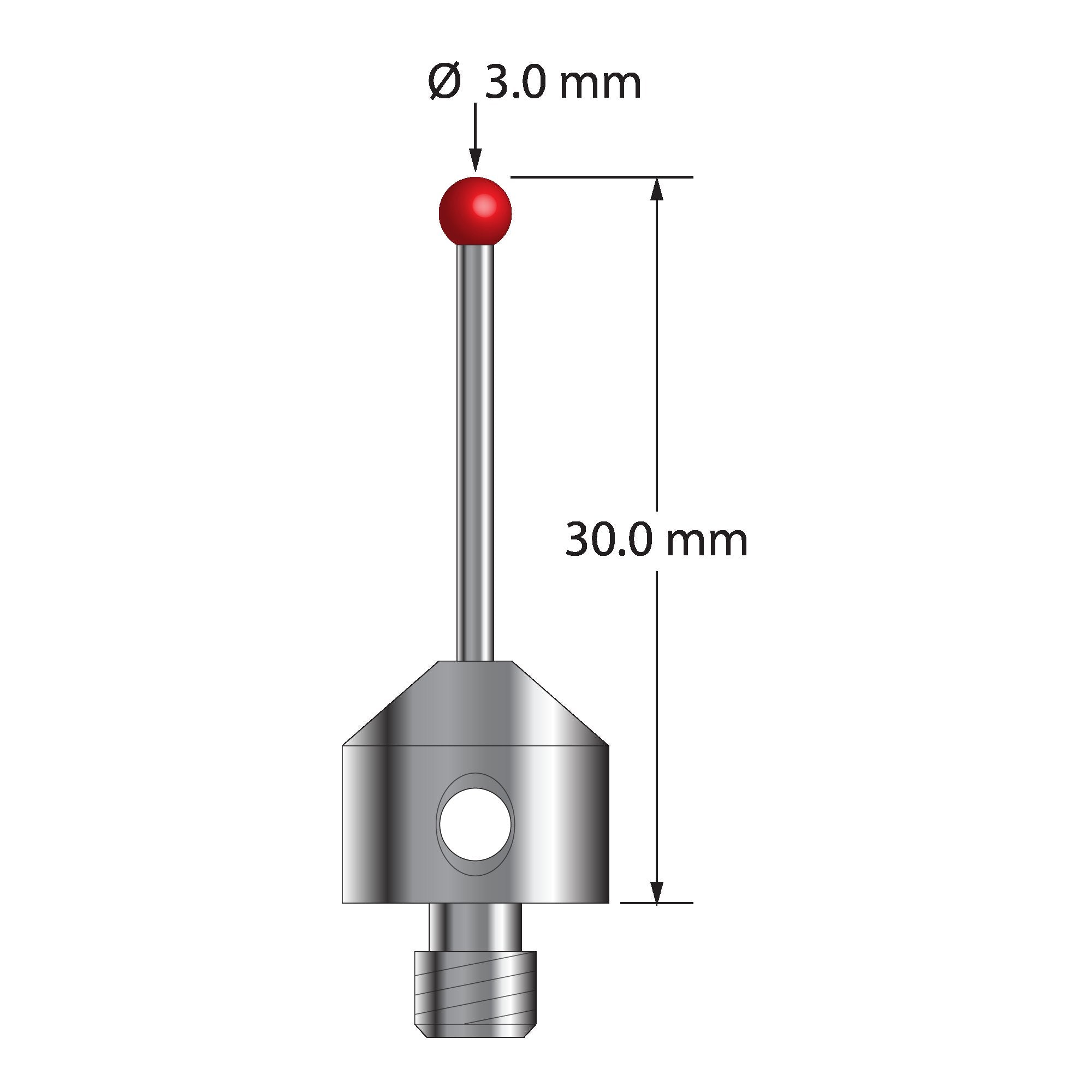 ATG-3030-DS1.5 M5 stylus with 3.0mm ruby ball, carbide stem, and stainless steel base, 30.0mm long by Q-Mark Manufacturing, Inc.