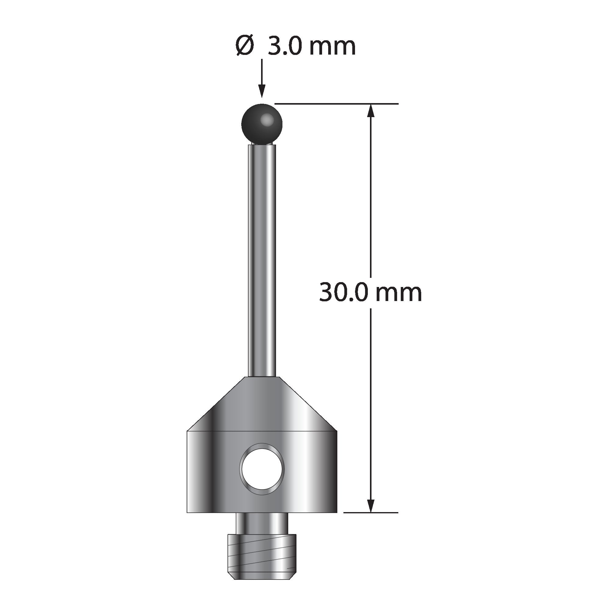 ATG-3030-SN M5 stylus with 3.0mm silicon nitride ball, carbide stem, and stainless steel base, 30.0mm long by Q-Mark Manufacturing, Inc.