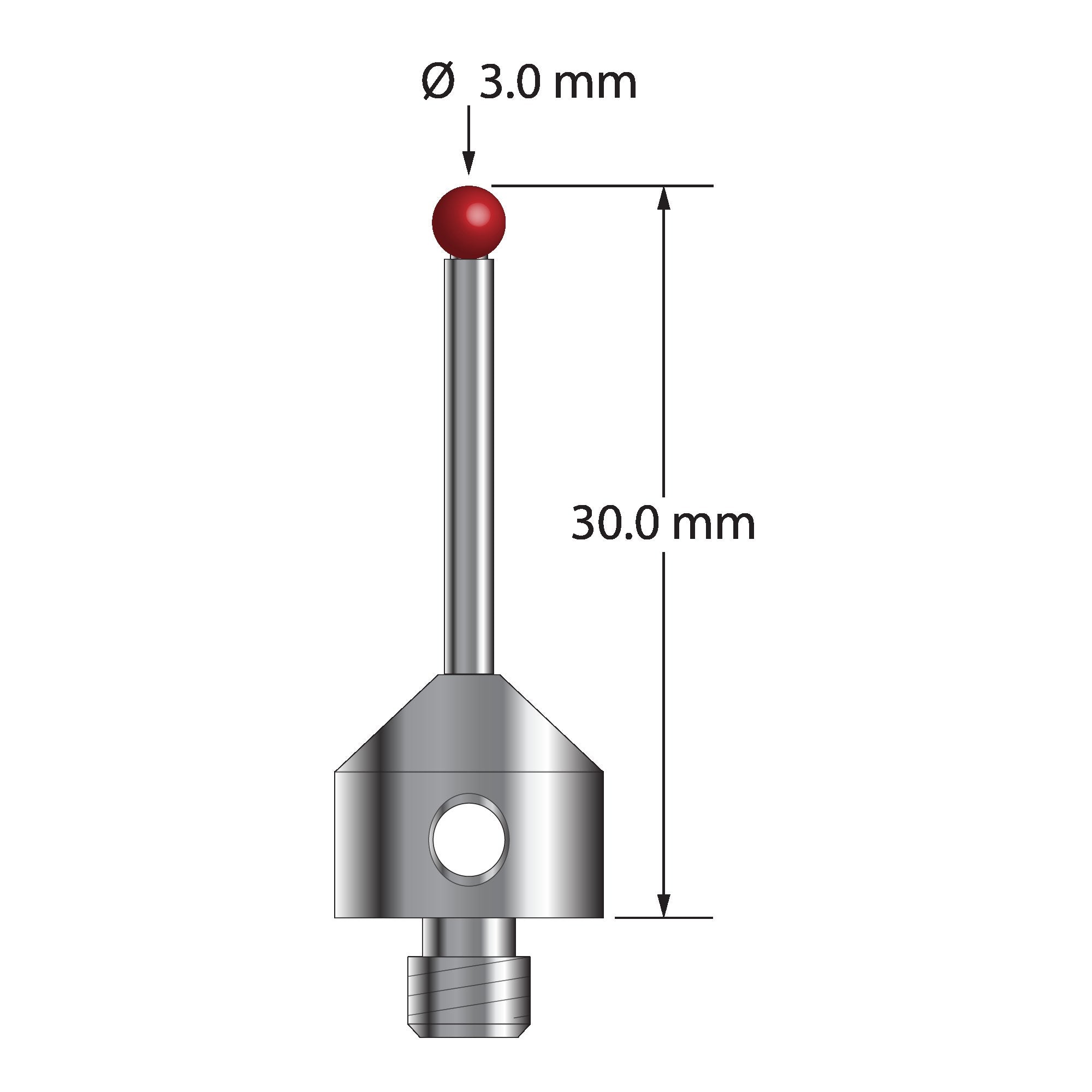 ATG-3030 M5 stylus with 3.0mm ruby ball, carbide stem, and stainless steel base, 30.0mm long by Q-Mark Manufacturing, Inc.