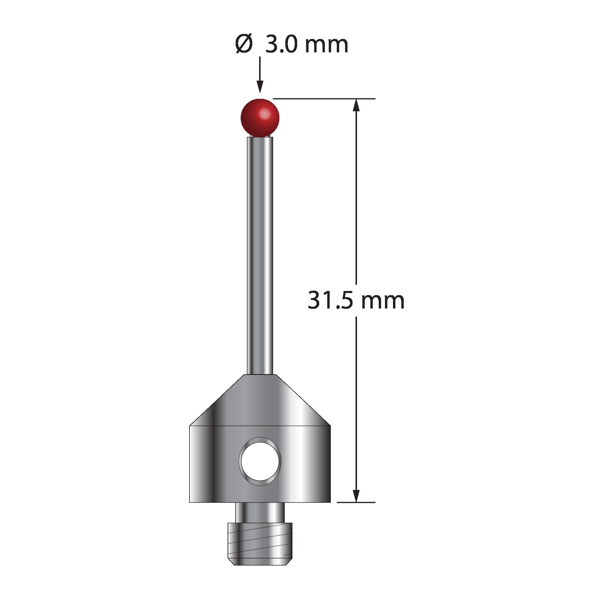 ATG-3031.5 M5 stylus with 3.0mm ruby ball, carbide stem, and stainless steel base by Q-Mark Manufacturing, Inc.