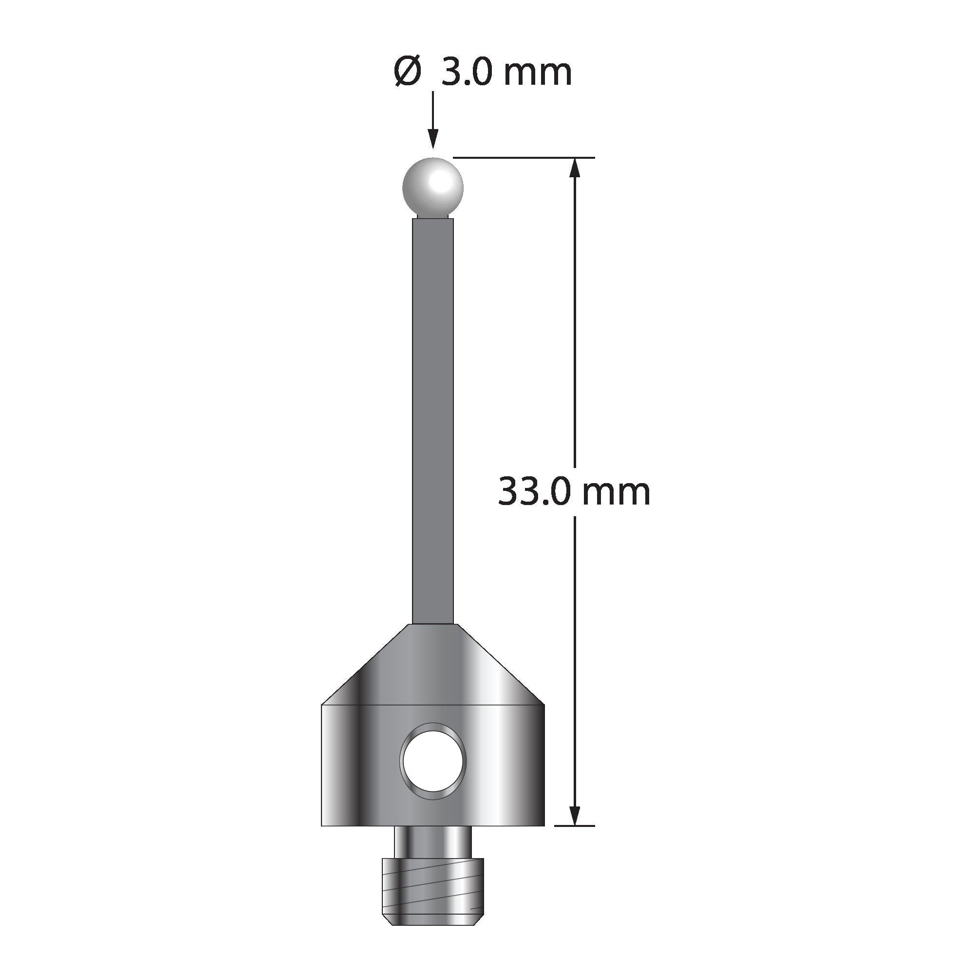 ATG-3033-TX-Z M5 stylus with 3.0mm zirconia ball, carbon fiber stem, and titanium base, 33.0mm long by Q-Mark Manufacturing, Inc.