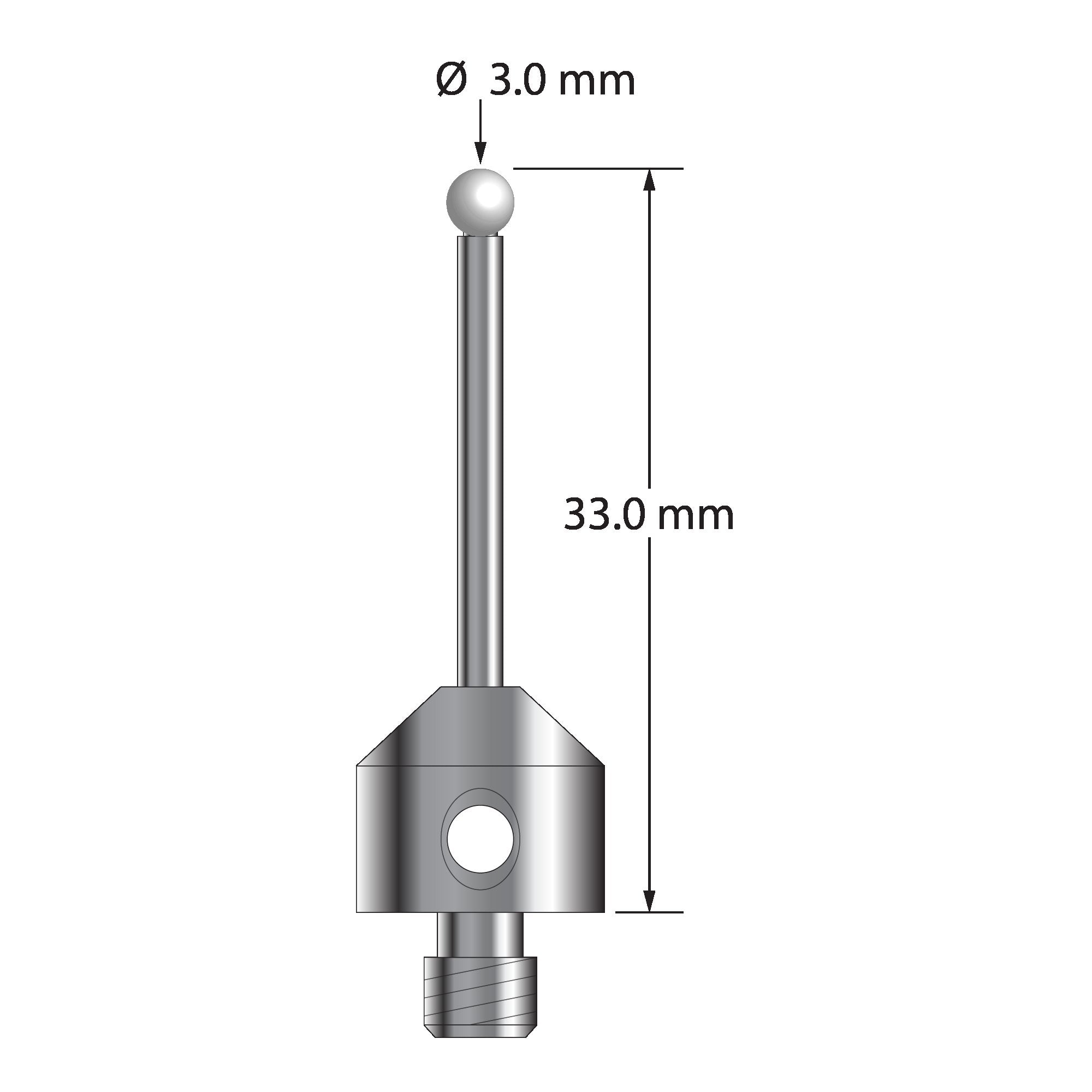 ATG-3033-Z M5 stylus with 3.0mm zirconia ball, carbide stem, and stainless steel base, 33.0mm long by Q-Mark Manufacturing, Inc.