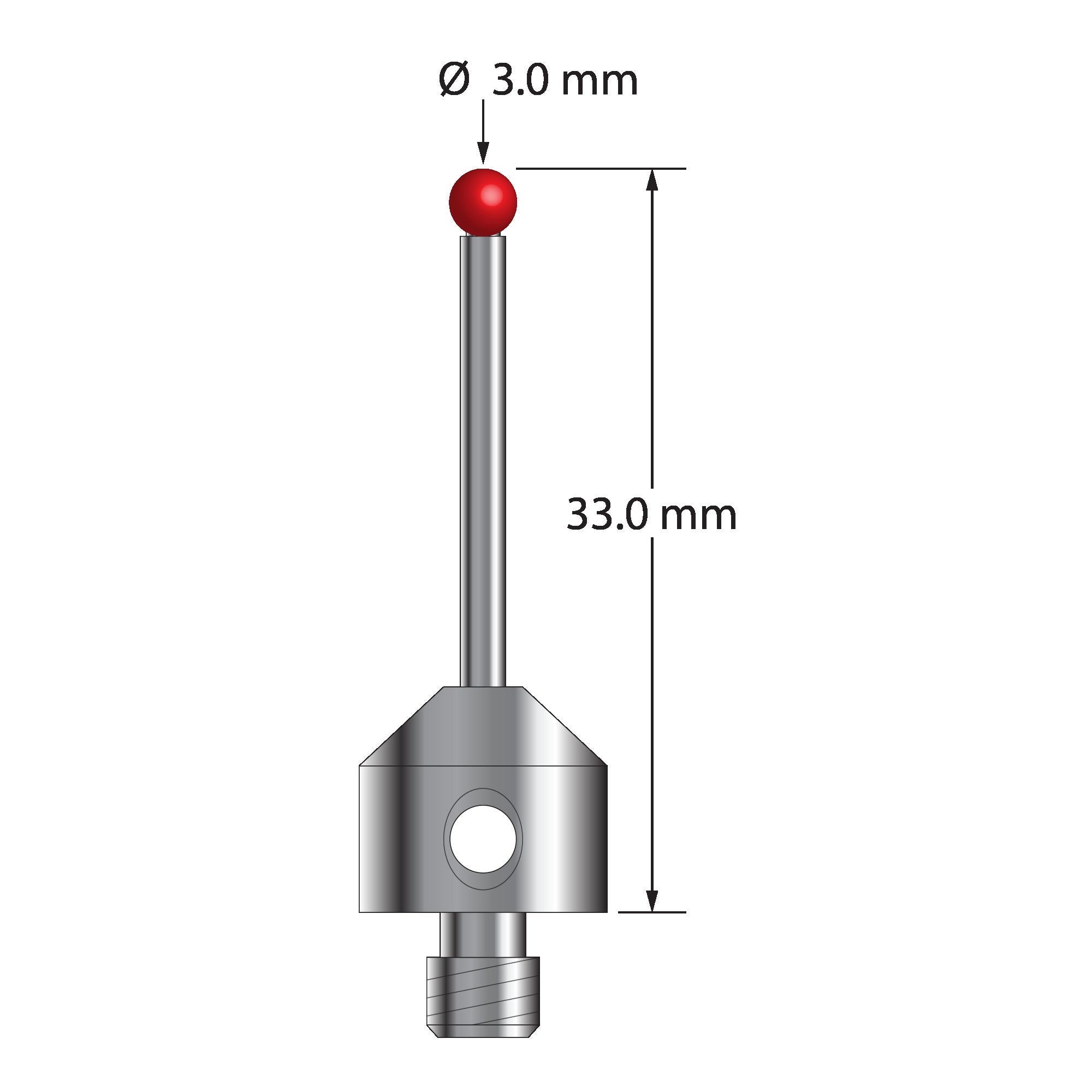 ATG-3033 M5 3.0mm ruby ball stylus with carbide stem and stainless steel base, 33.0mm long by Q-Mark Manufacturing, Inc.
