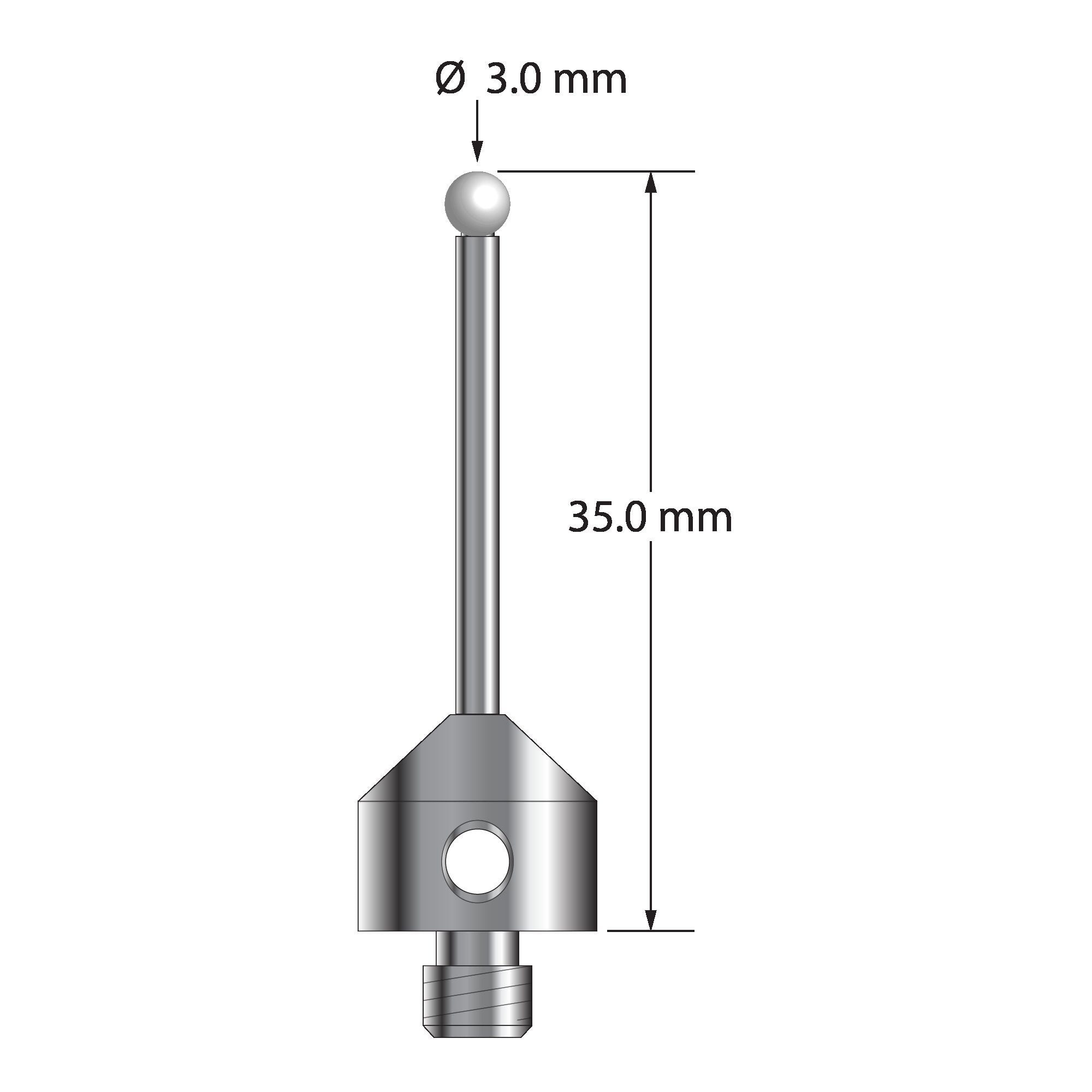 ATG-3035-Z M5 stylus with 3.0mm zirconia ball, carbide stem, and stainless steel base, 35.0mm long by Q-Mark Manufacturing, Inc.