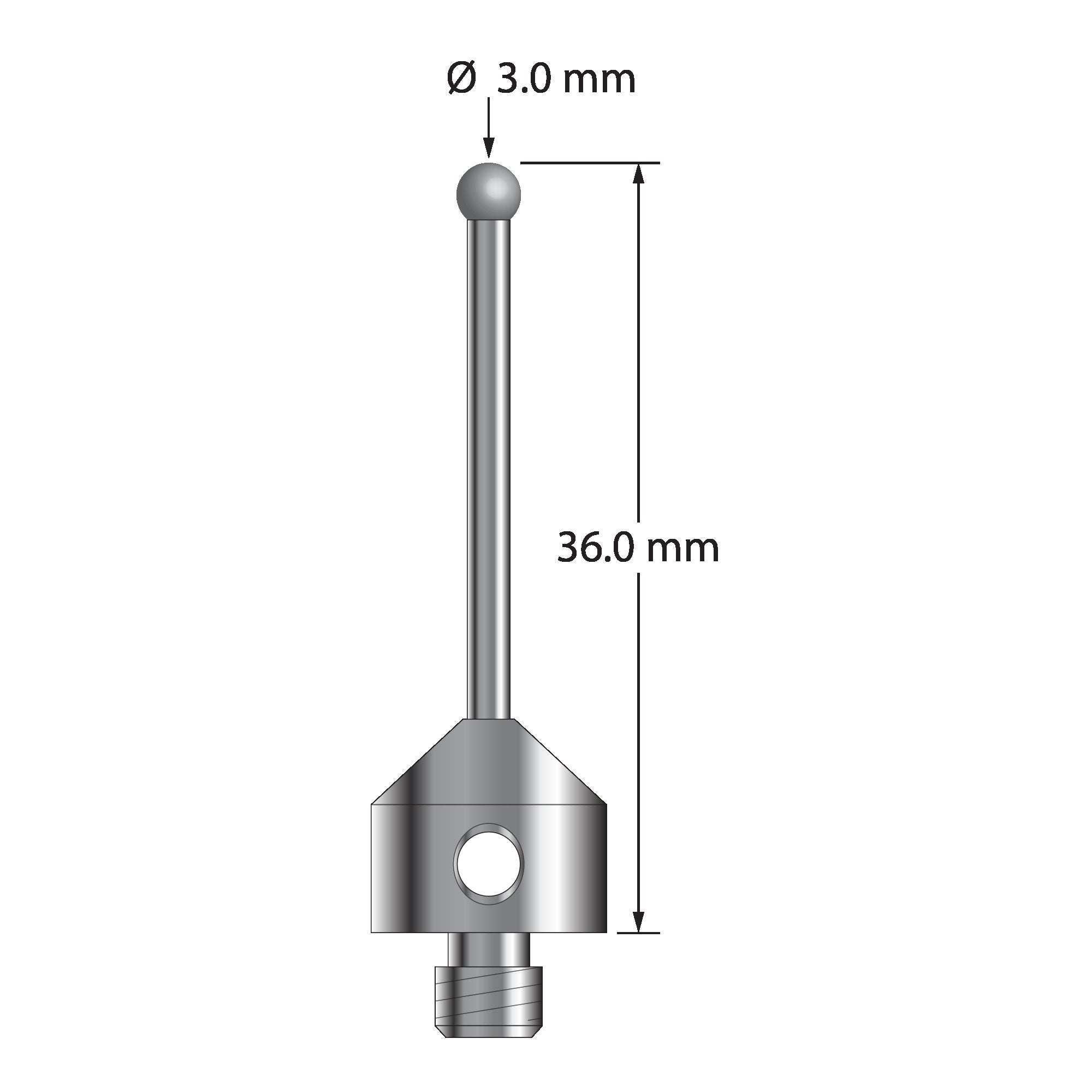 ATG-3036-D M5 3.0mm solid diamond stylus, carbide stem, stainless steel base, 36.0mm long by Q-Mark Manufacturing, Inc.