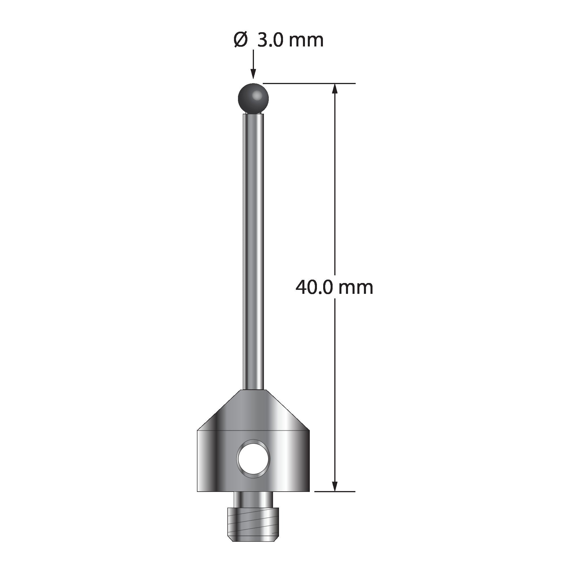ATG-3040-SN M5 3.0mm silicon nitride stylus with carbide stem and stainless steel base, 40.0mm long by Q-Mark Manufacturing, Inc.