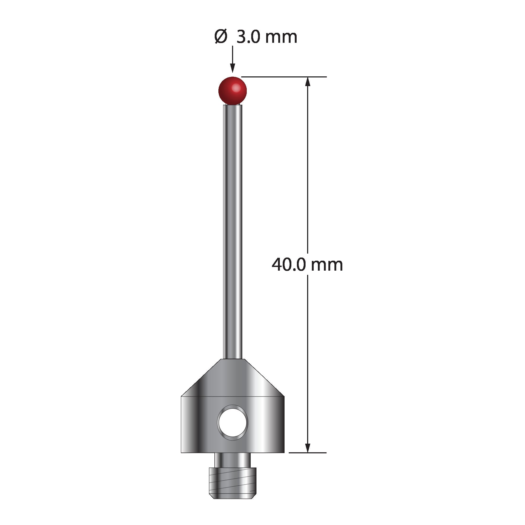 ATG-3040 M5 stylus with 3.0mm ruby ball, carbide stem, and stainless steel base, 40.0mm long by Q-Mark Manufacturing, Inc.