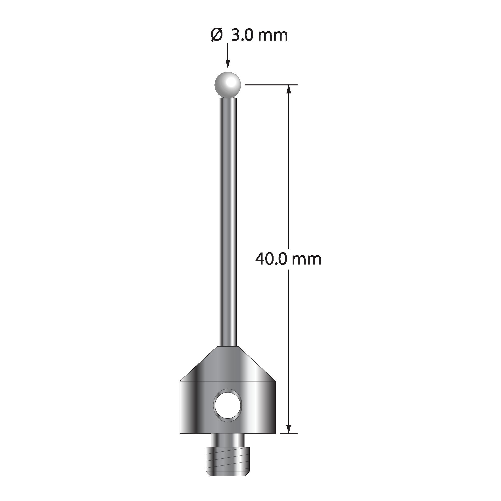 ATG-3041.5-Z M5 stylus with 3.0mm zirconia ball, carbide stem, and stainless steel base, 40mm long by Q-Mark Manufacturing, Inc.