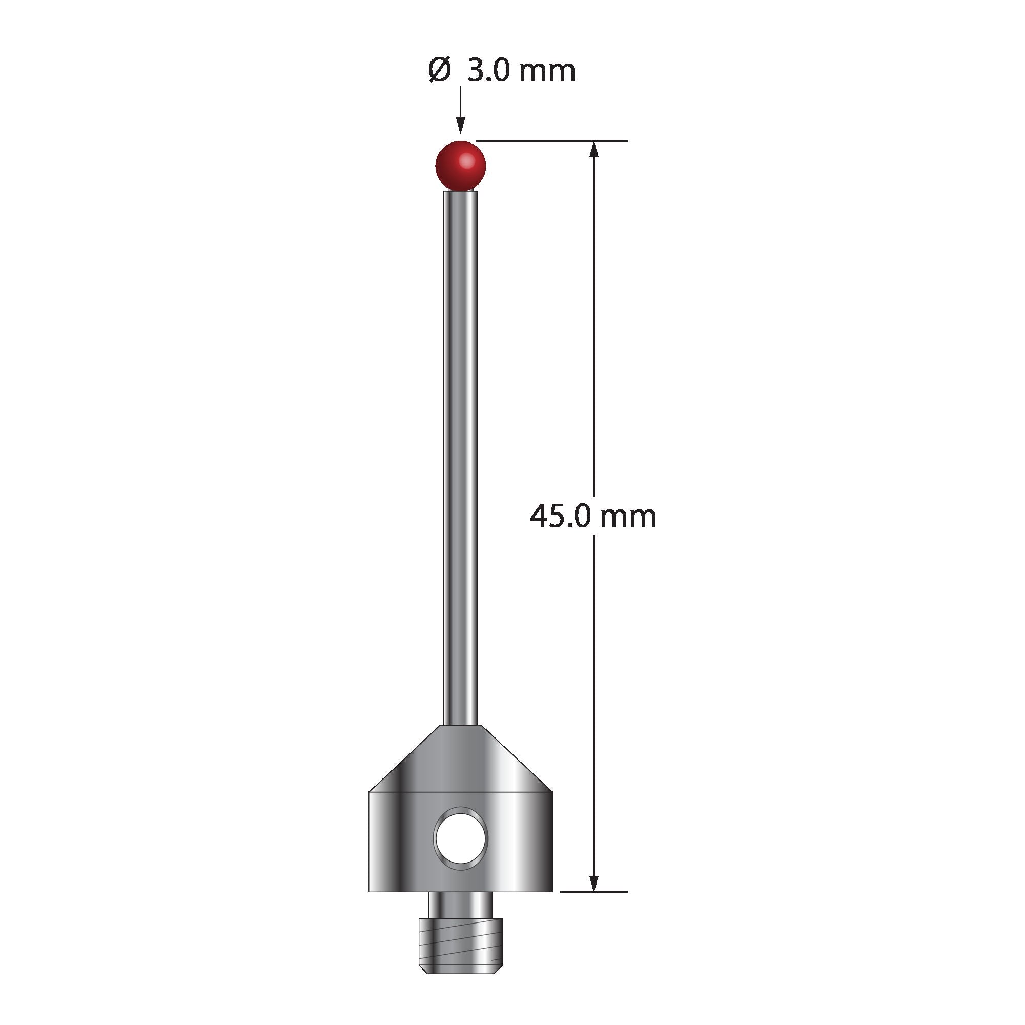 ATG-3045 M5 stylus with 3.0mm ruby ball, carbide stem, and stainless steel base, 45mm long by Q-Mark Manufacturing, Inc.