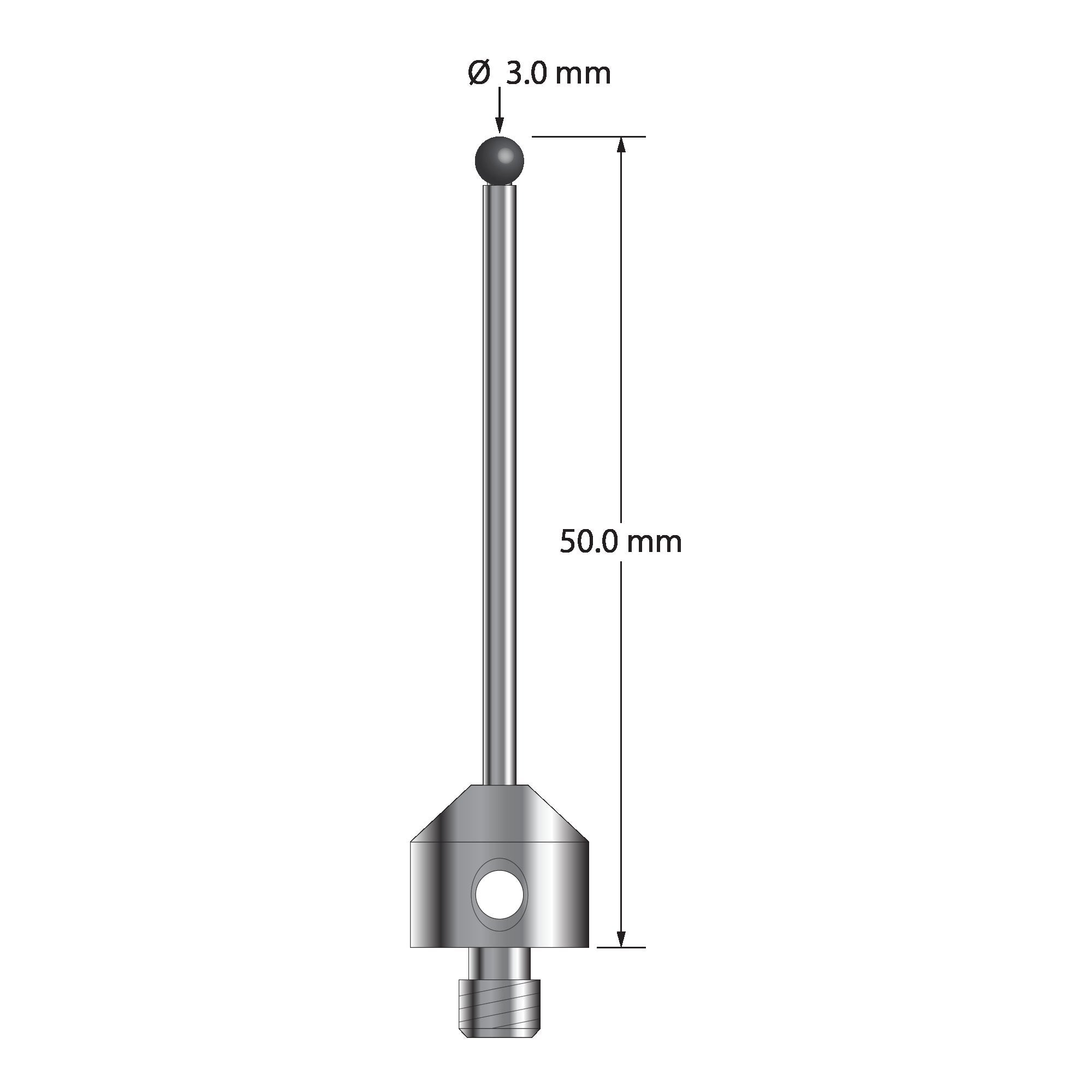 ATG-3050-L-SN M5 stylus with 3.0mm silicon nitride ball, carbide stem, and aluminum base, 50mm long by Q-Mark Manufacturing, Inc.