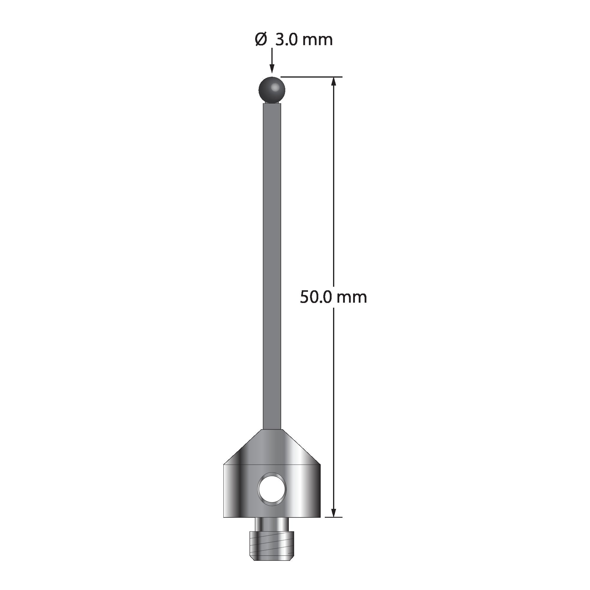 ATG-3050-TX-SN M5 stylus with 3.0mm silicon nitride ball, carbon fiber stem, and titanium base, 50mm long by Q-Mark Manufacturing, Inc.