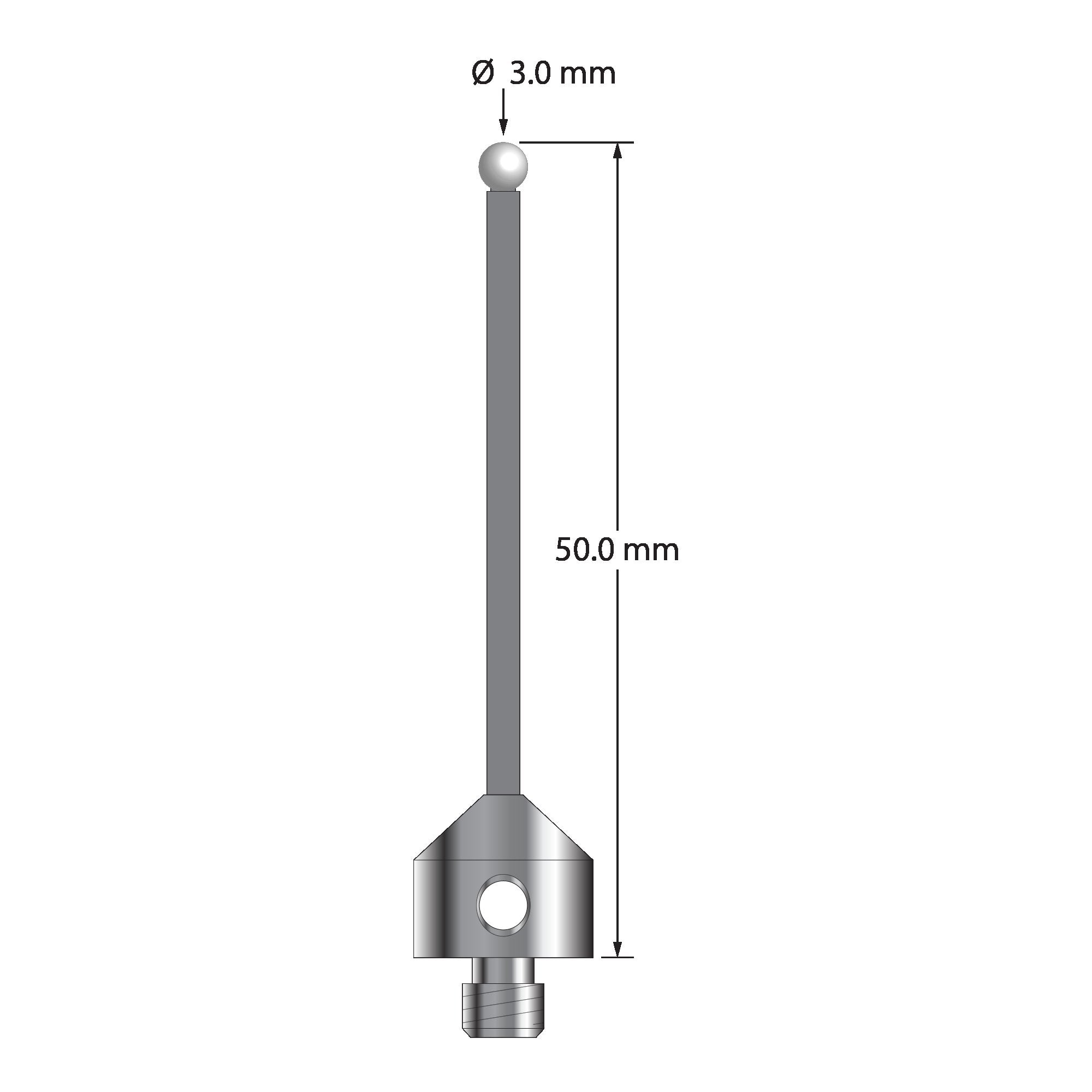ATG-3050-TX-Z M5 stylus with 3.0mm zirconia ball, carbon fiber stem, and titanium base, 50.0mm long by Q-Mark Manufacturing, Inc.
