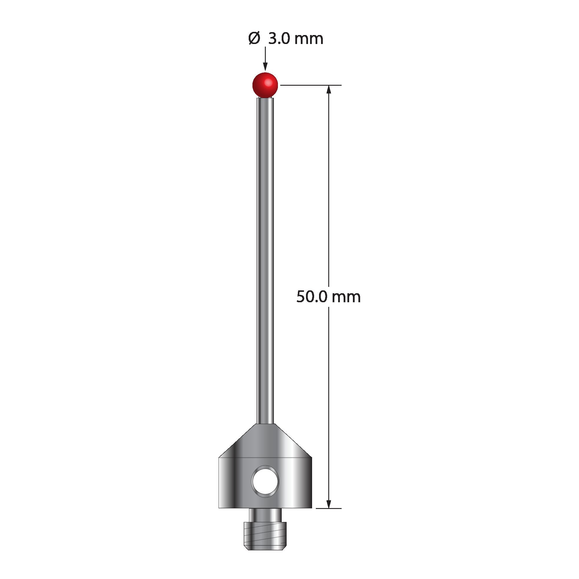 ATG-3051.5 M5 stylus with 3.0mm ruby ball, carbide stem, and stainless steel base by Q-Mark Manufacturing, Inc.