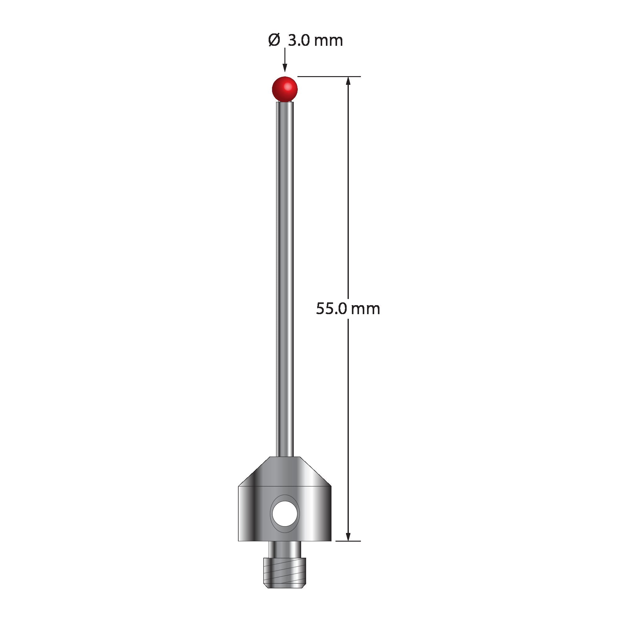 ATG-3055 M5 stylus with 3.0mm ruby ball, carbide stem, stainless steel base, 55mm long by Q-Mark Manufacturing, Inc.