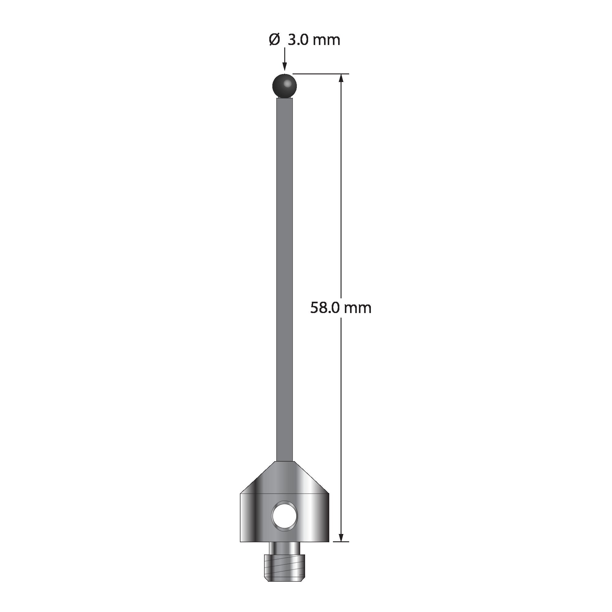 ATG-3058-TX-SN M5 stylus with 3.0mm silicon nitride ball, carbon fiber stem, and titanium base, 58.0mm long by Q-Mark Manufacturing, Inc.