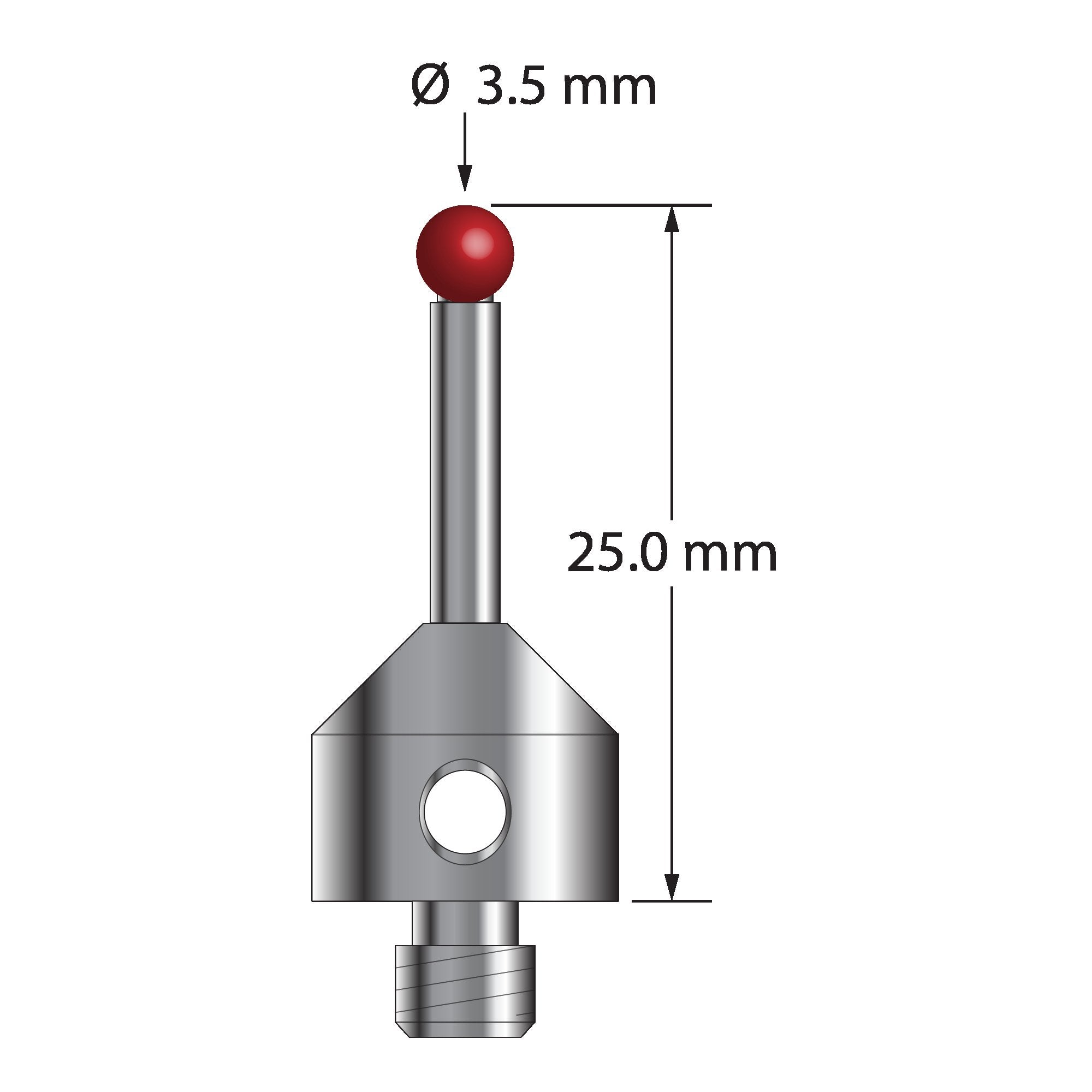 ATG-3525 M5 stylus with 3.5mm ruby ball, carbide stem, and stainless steel base, 25mm long by Q-Mark Manufacturing, Inc.