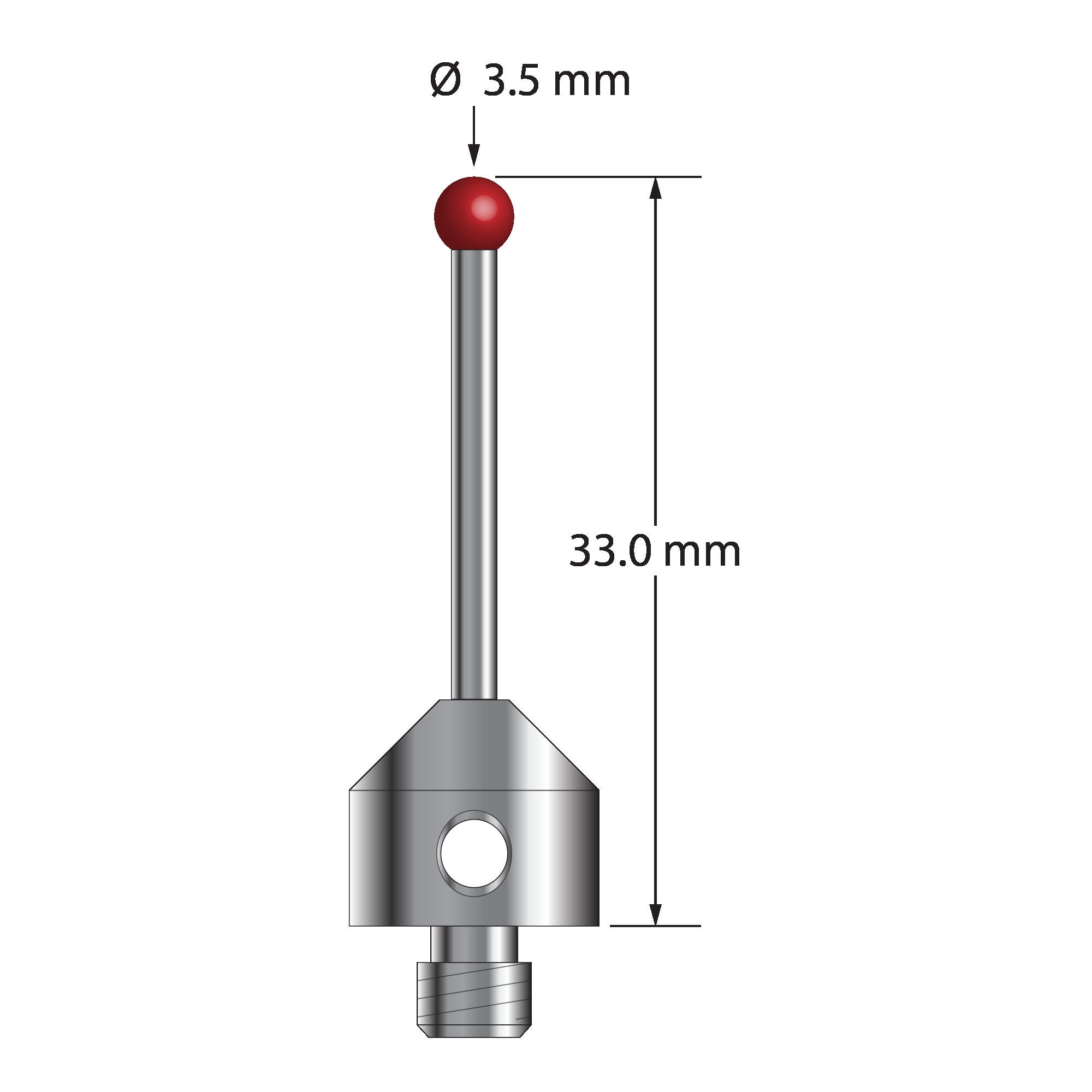 ATG-3533-DS2 M5 stylus with 3.5mm ruby ball, carbide stem, and stainless steel base, 33mm long by Q-Mark Manufacturing, Inc.