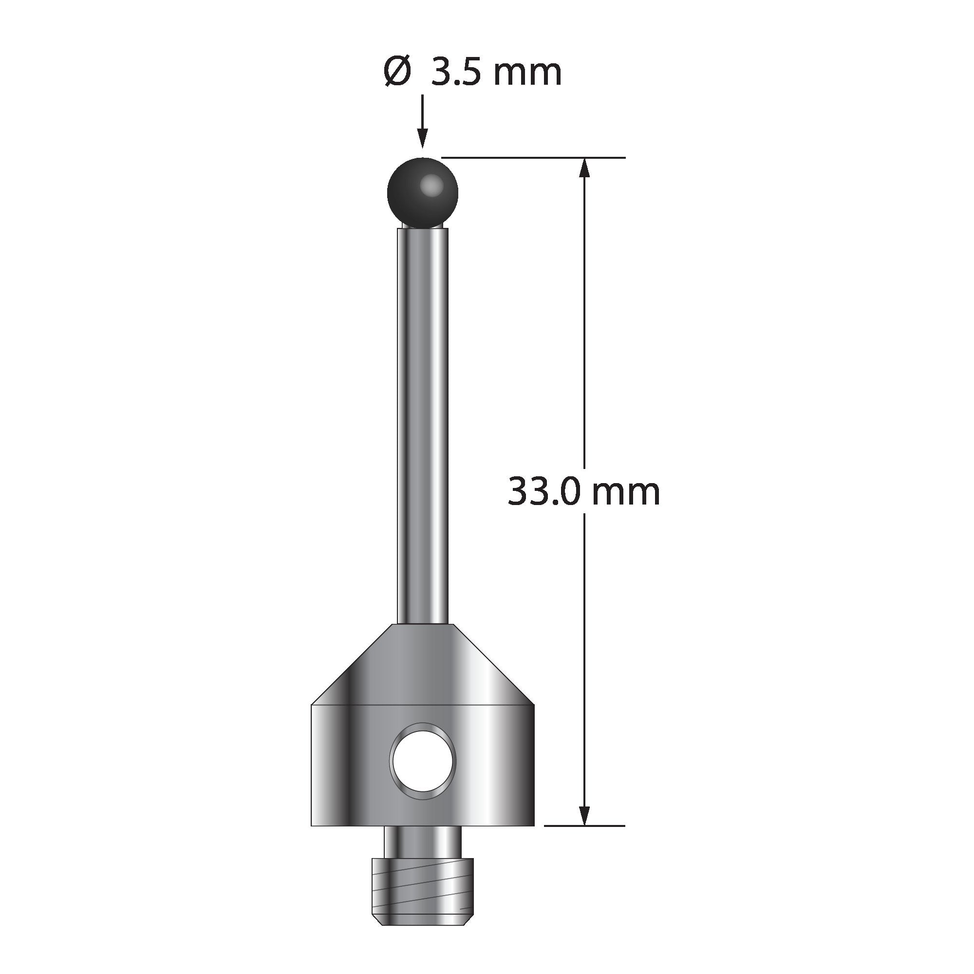 ATG-3533-SN M5 stylus with 3.5mm silicon nitride ball and stainless steel base, 33mm long by Q-Mark Manufacturing, Inc.