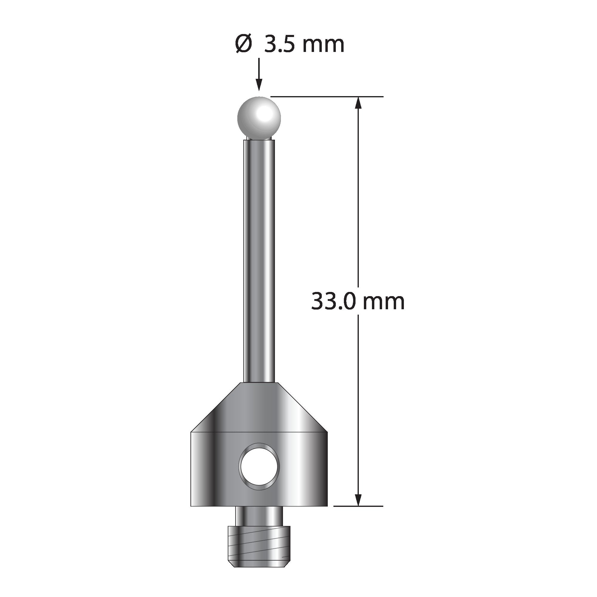 ATG-3533-Z M5 stylus with 3.5mm zirconia ball, carbide stem, and stainless steel base, 33mm long by Q-Mark Manufacturing, Inc.