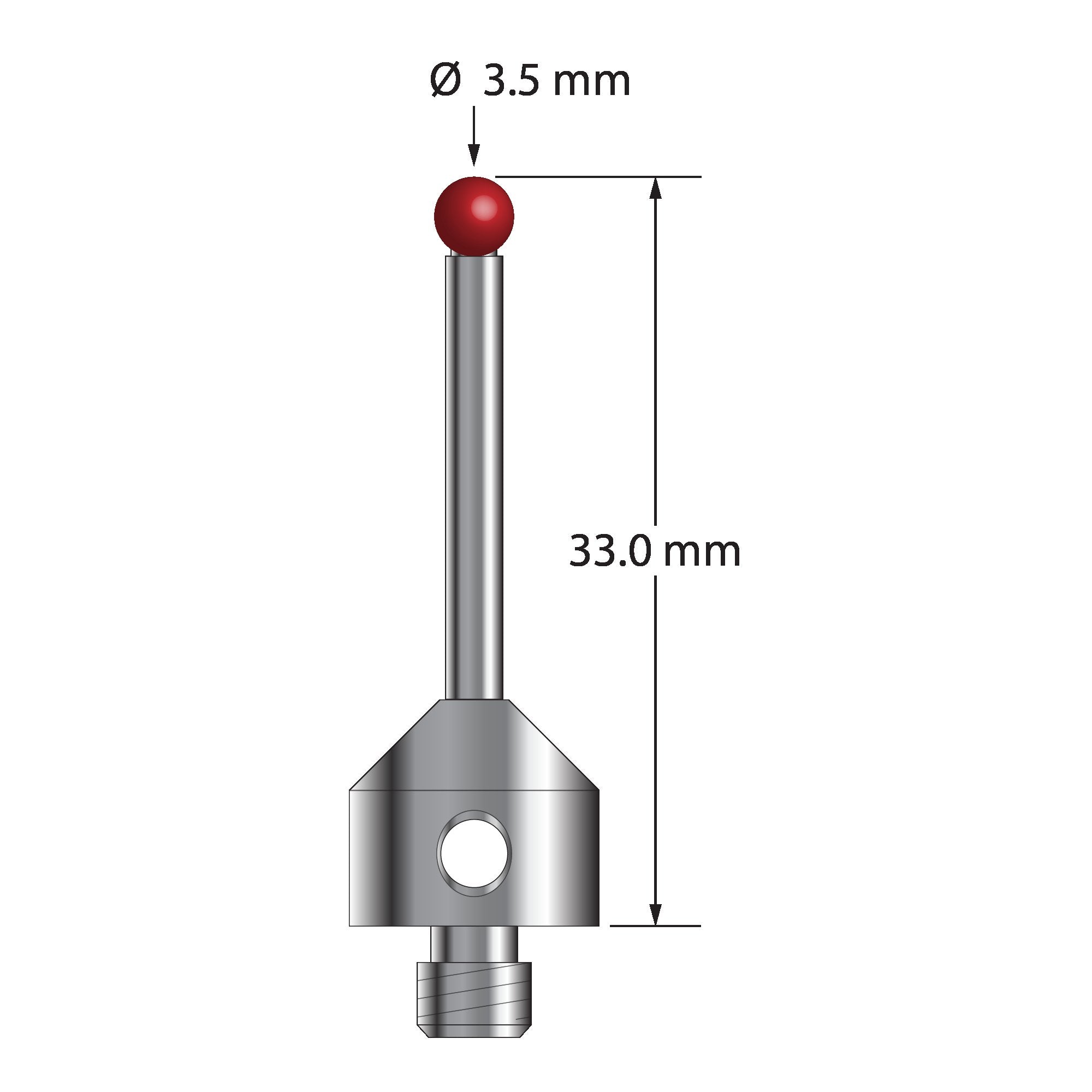 ATG-3533 M5 stylus with 3.5mm ruby ball, carbide stem, and stainless steel base, 33mm long by Q-Mark Manufacturing, Inc.