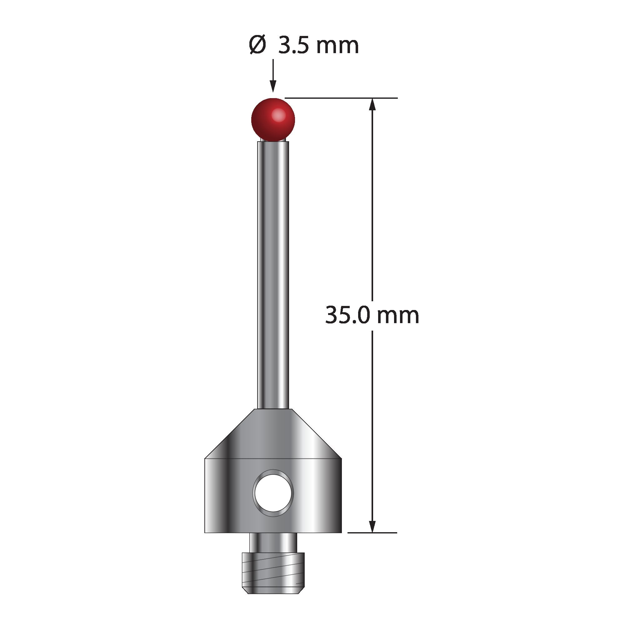 ATG-3535 M5 stylus with 3.5mm ruby ball, carbide stem, and stainless steel base, 35mm long by Q-Mark Manufacturing, Inc.