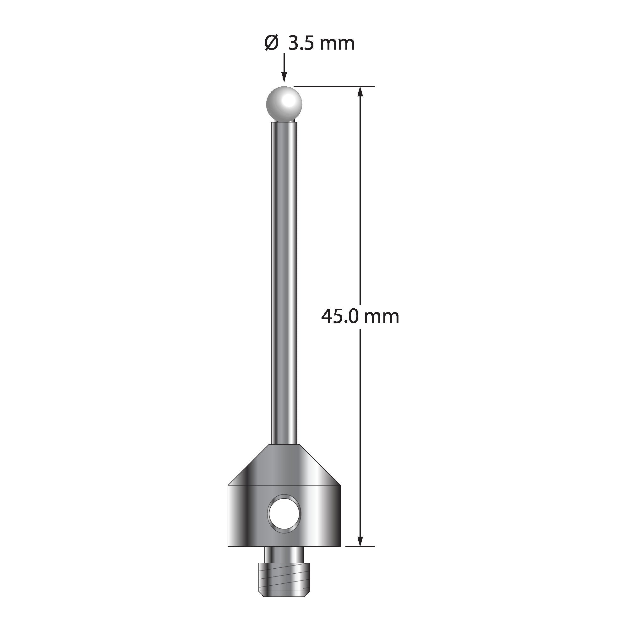 ATG-3545-Z M5 stylus with 3.5mm zirconia ball, carbide stem, and stainless steel base, 45mm long by Q-Mark Manufacturing, Inc.