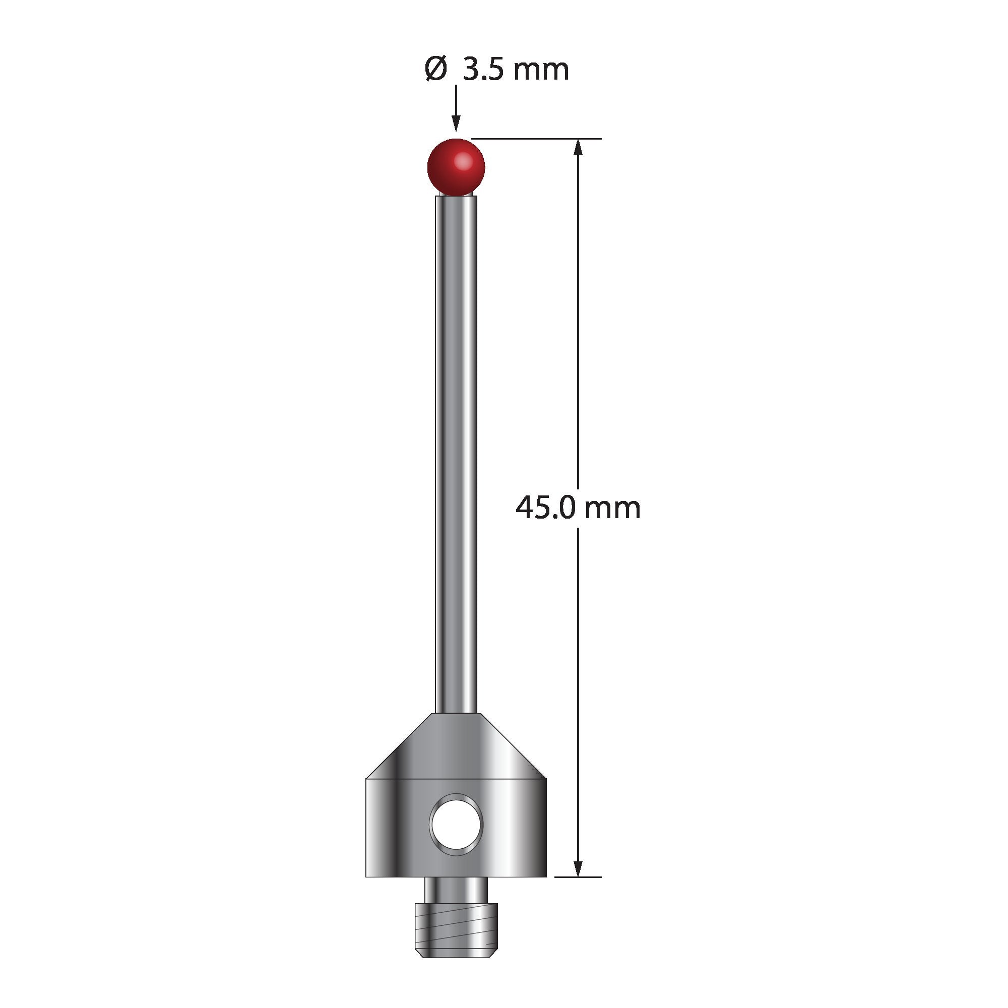 ATG-3545 M5 stylus with 3.5mm ruby ball, carbide stem, and stainless steel base, 45mm long by Q-Mark Manufacturing, Inc.