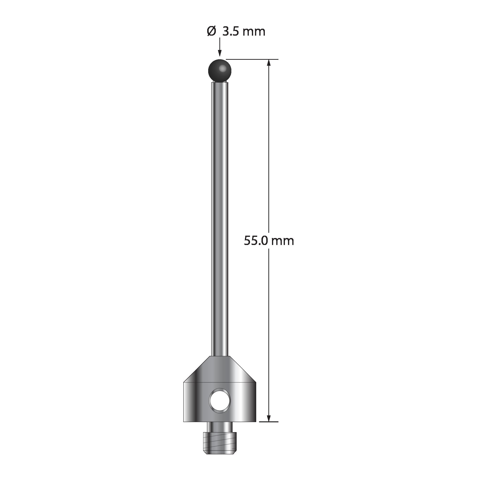 ATG-3555-SN M5 stylus with 3.5mm silicon nitride ball, carbide stem, and stainless steel base, 50mm long by Q-Mark Manufacturing, Inc.