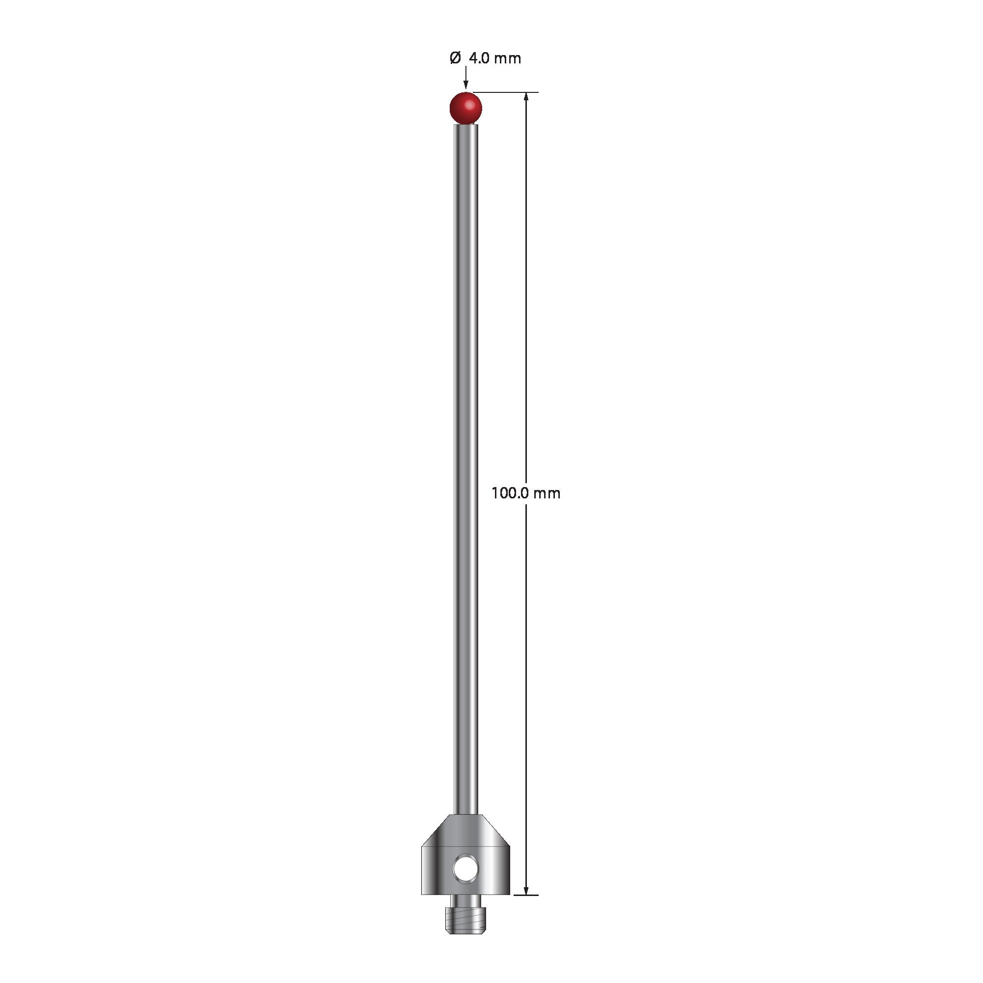 ATG-40100-DS3 M5 stylus with 4.0mm ruby ball, carbide stem, and stainless steel base, 100.0mm long by Q-Mark Manufacturing, Inc.