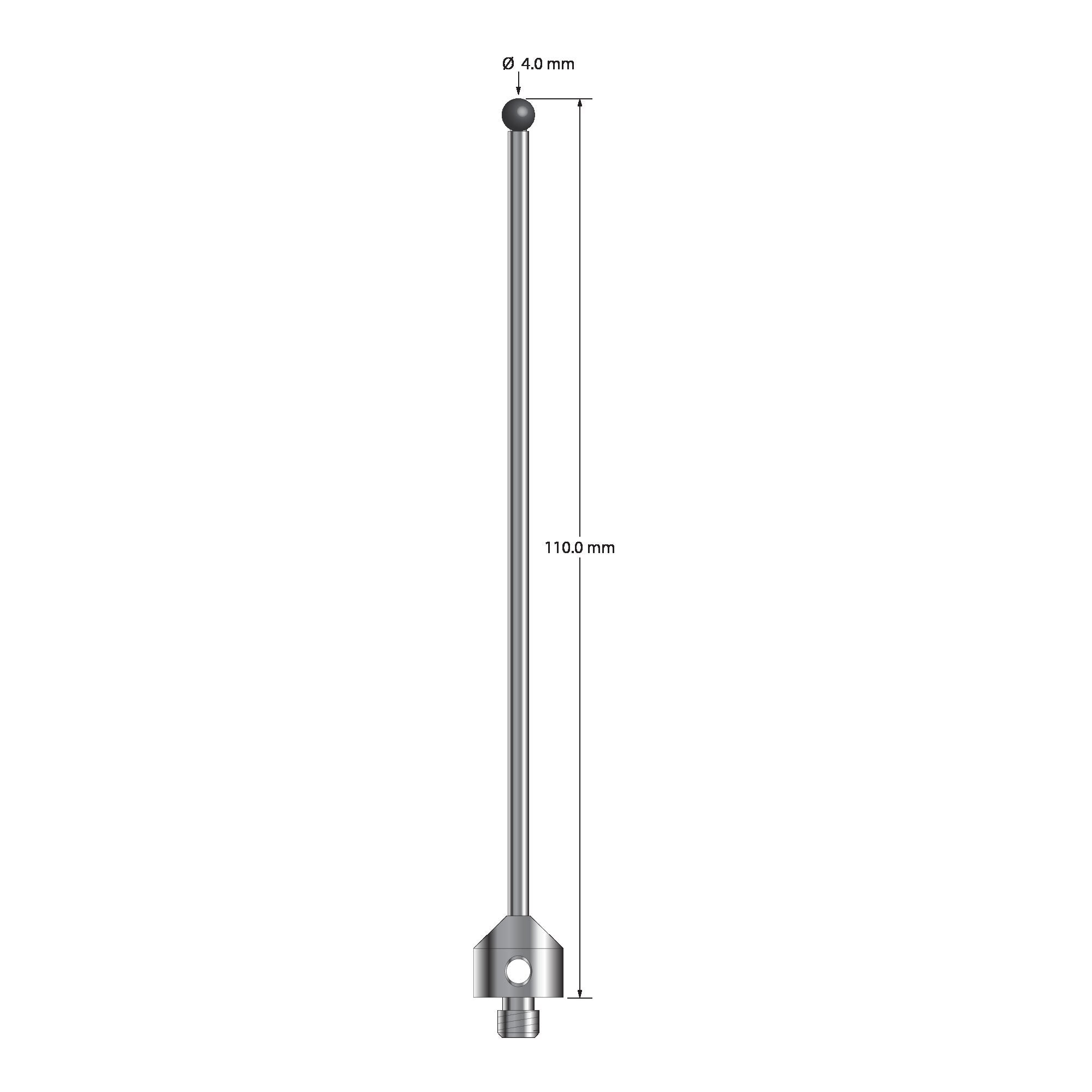 ATG-40100-SN M5 4.0mm silicon nitride stylus with carbide stem and stainless steel base, 100mm long by Q-Mark Manufacturing, Inc.