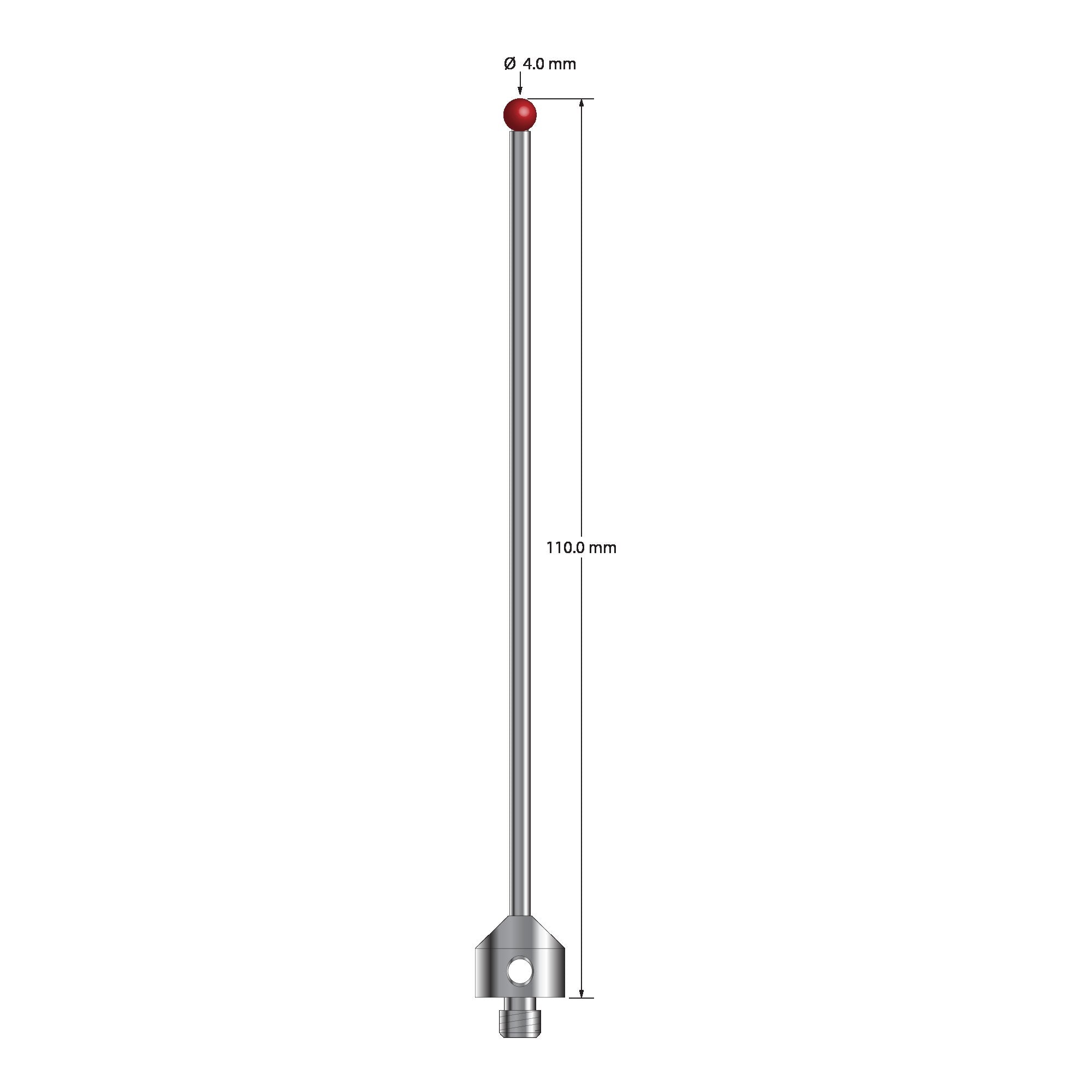ATG-40110 M5 4.0mm ruby ball stylus with carbide stem and stainless steel base, 110mm long by Q-Mark Manufacturing, Inc.
